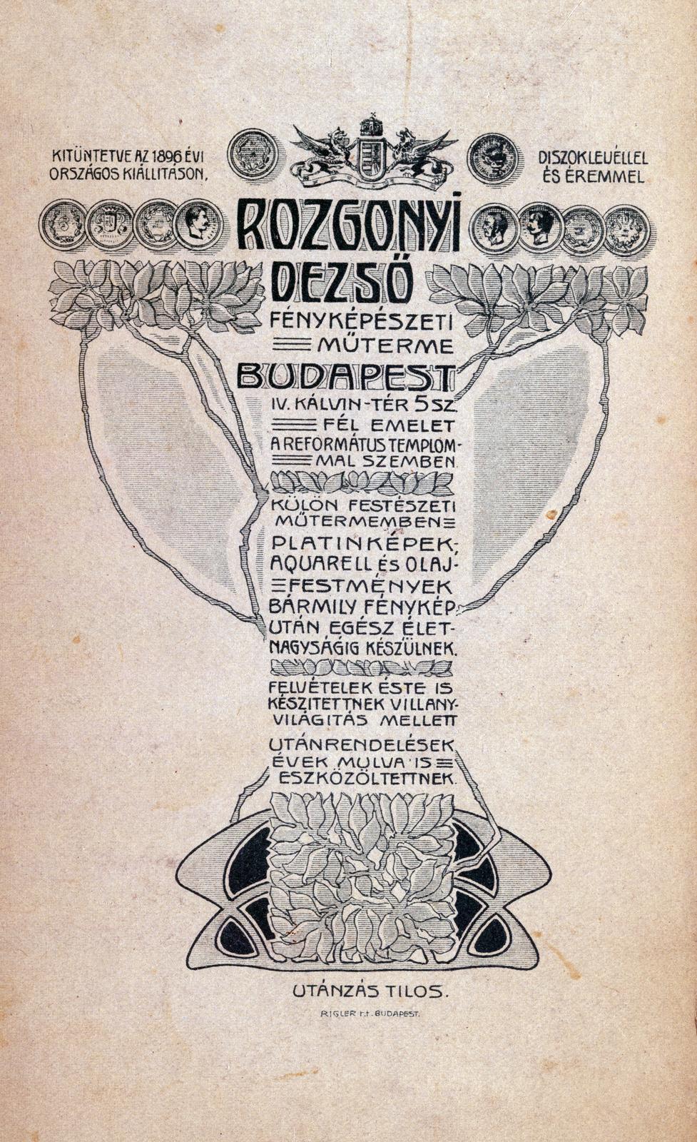 Magyarország, Budapest V., Kálvin tér 5., Rozgonyi Dezső fényképészeti műterme., 1908, Virány László, hátlap, fényképész, műterem, Budapest, Fortepan #232529