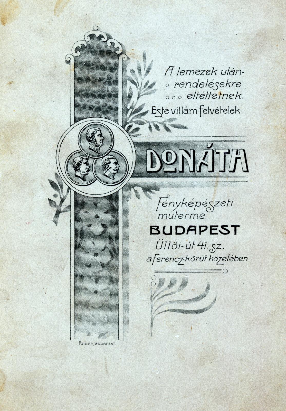 Magyarország, Budapest IX., Üllői út 41., Donáth fényképészeti műterme., 1905, Virány László, hátlap, fényképész, műterem, Budapest, Fortepan #232530