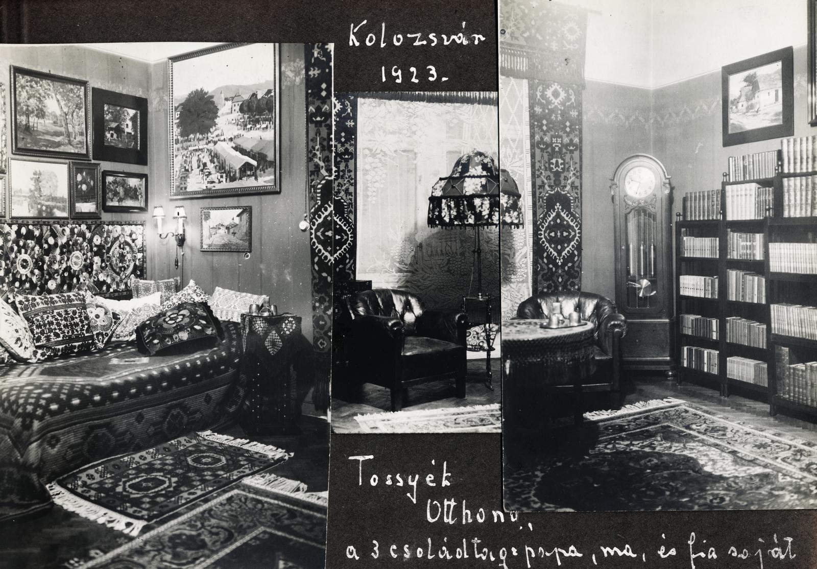 1923, Hajtman Ágnes, interior, grandfather clock, embroidery, Fortepan #233330