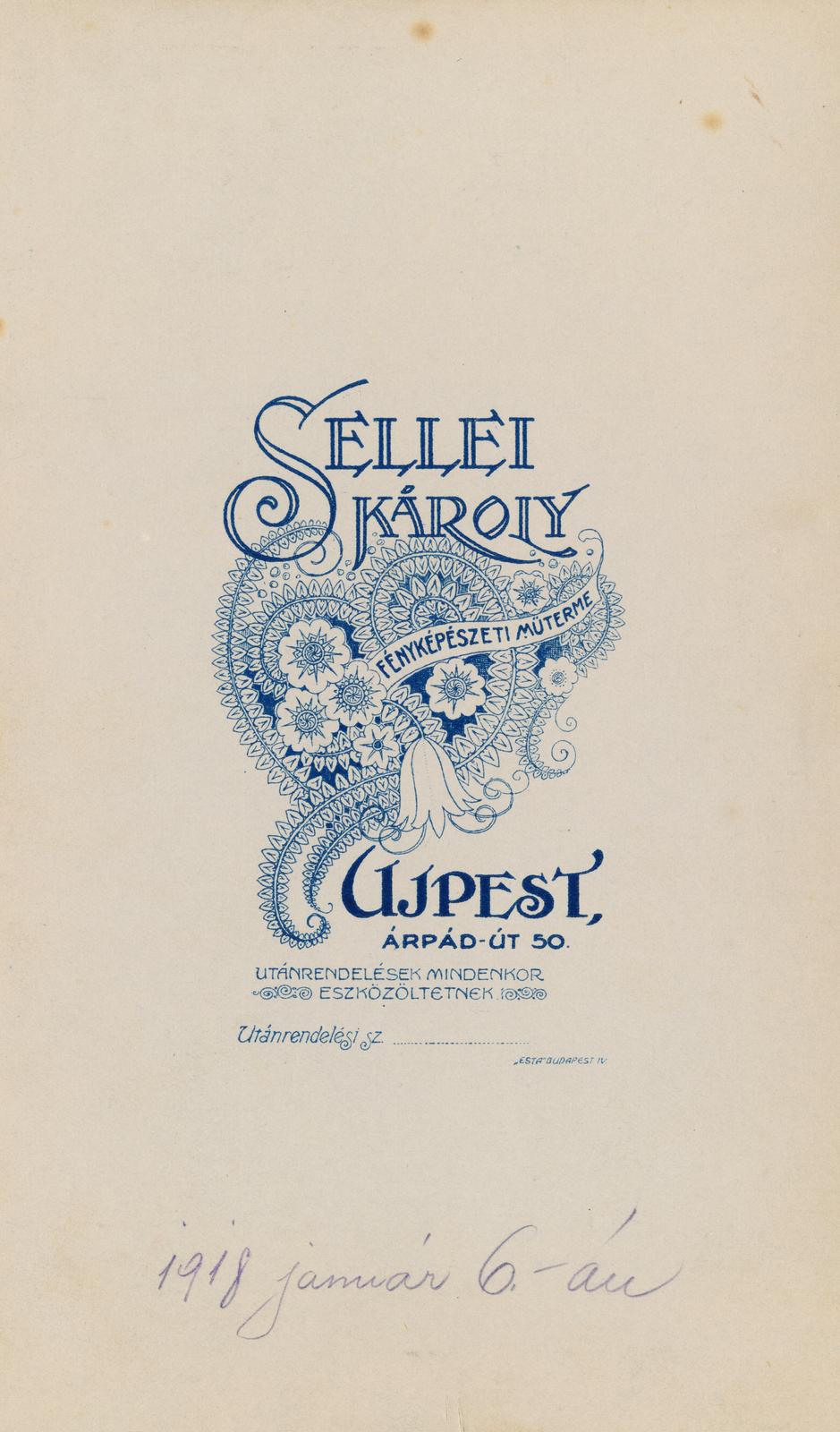 1918, Kárpáti Anna, verso, studio, photographer, Fortepan #233686