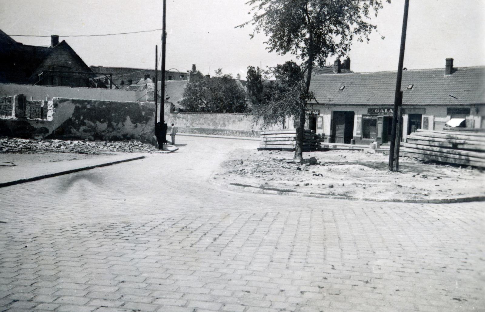 Magyarország, Budapest III., a Tanuló utca a Serfőző utca felől, bontási terület az Árpád híd budai hídfőjének építési területénél., 1943, Palágyi Bálint, Budapest, Fortepan #233988