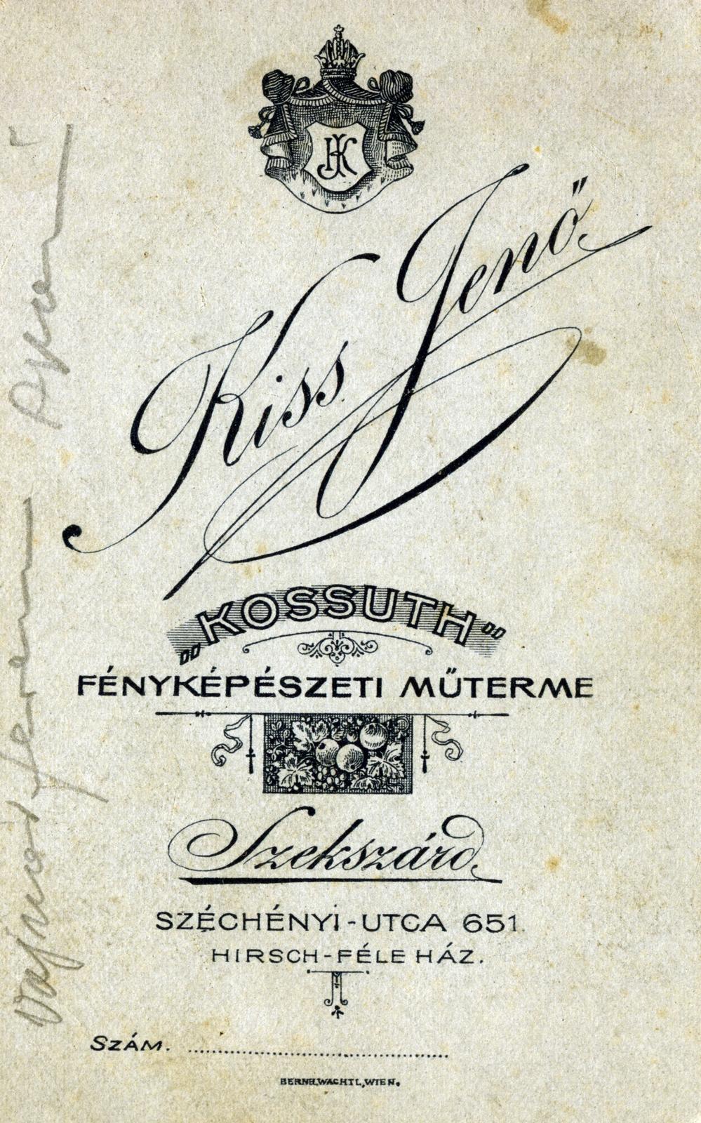 Szekszárd, 1900, Hegyvidéki Helytörténeti Gyűjtemény, verso, Fortepan #234326