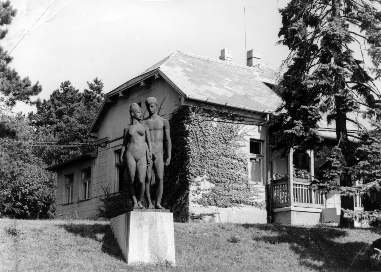 Hungary, Budapest XII., Szanatórium utca 19., Országos Orvosi Rehabilitációs Intézet, Martsa István szobrászművész alkotása a Szerelmespár / Emberpár (1961)., 1970, Hegyvidéki Helytörténeti Gyűjtemény, Budapest, Fortepan #234735