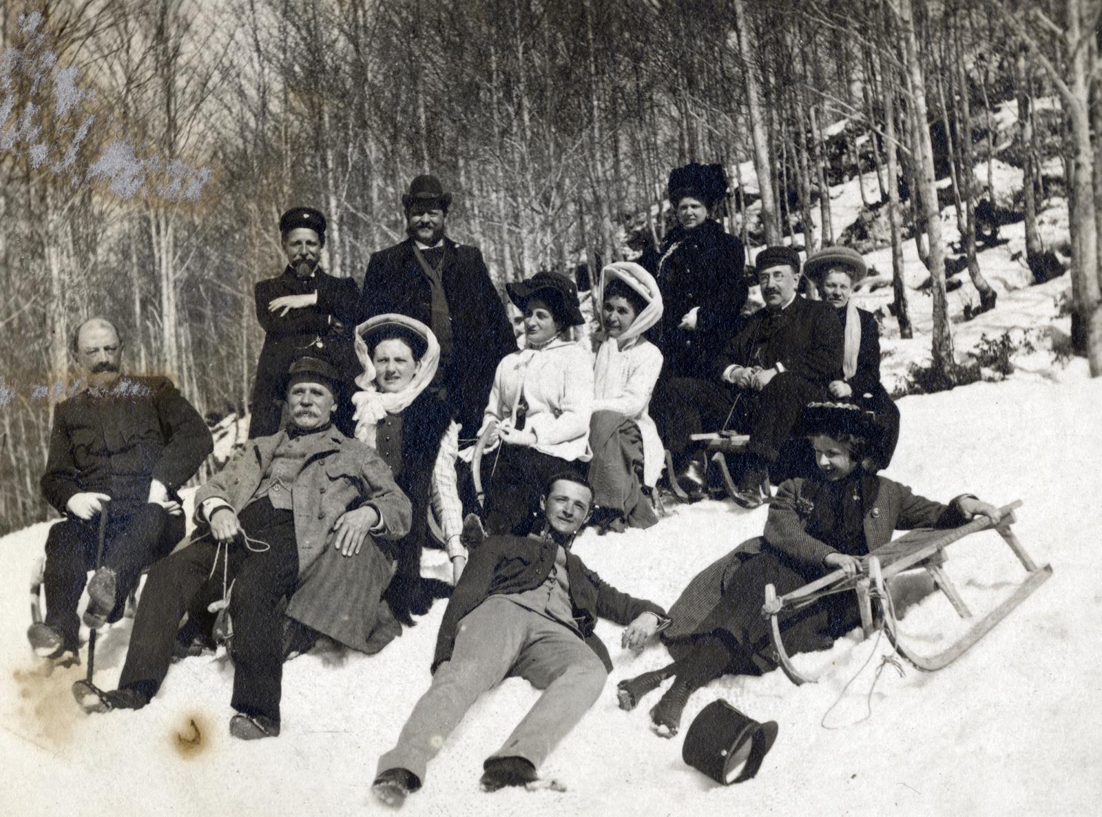 1910, Galambos Rita, Best of, vidámság, hó, tél, szánkó, Fortepan #234900