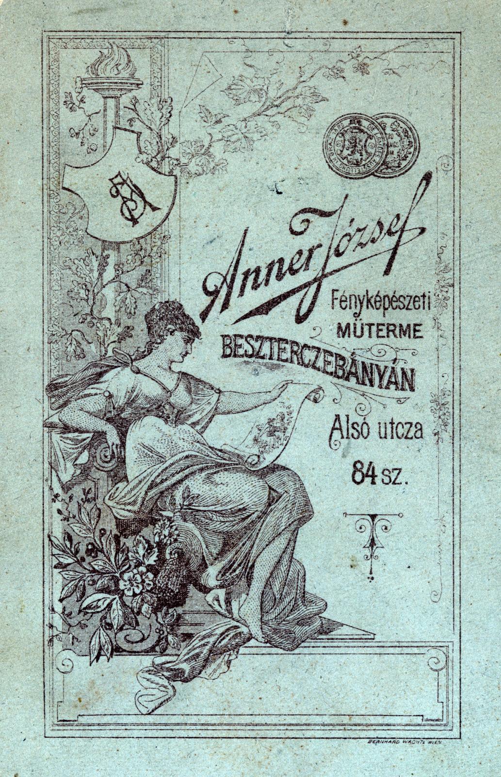Slovakia, Banská Bystrica, Alsó utca 84., Anner József fényképészeti műterme., 1900, Galambos Rita, verso, photographer, Fortepan #234928