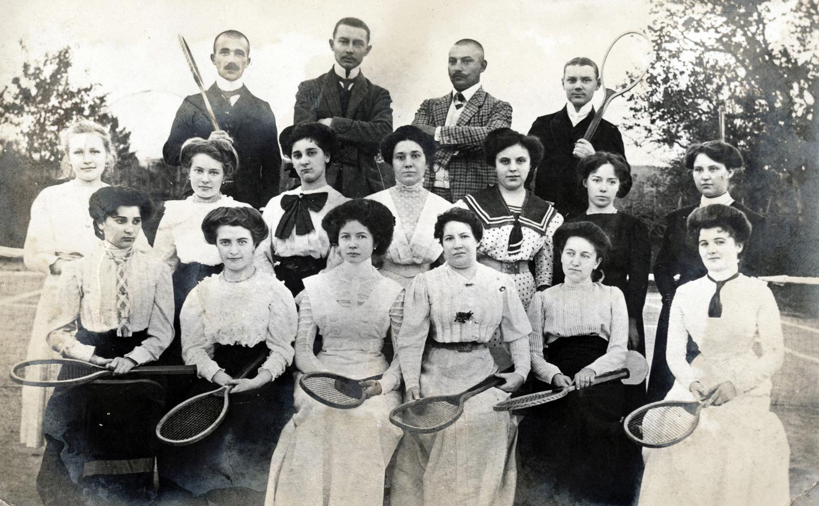 1912, Lőcsei (Tóth) Péter, teniszütő, csoportkép, tenisz, Fortepan #234977