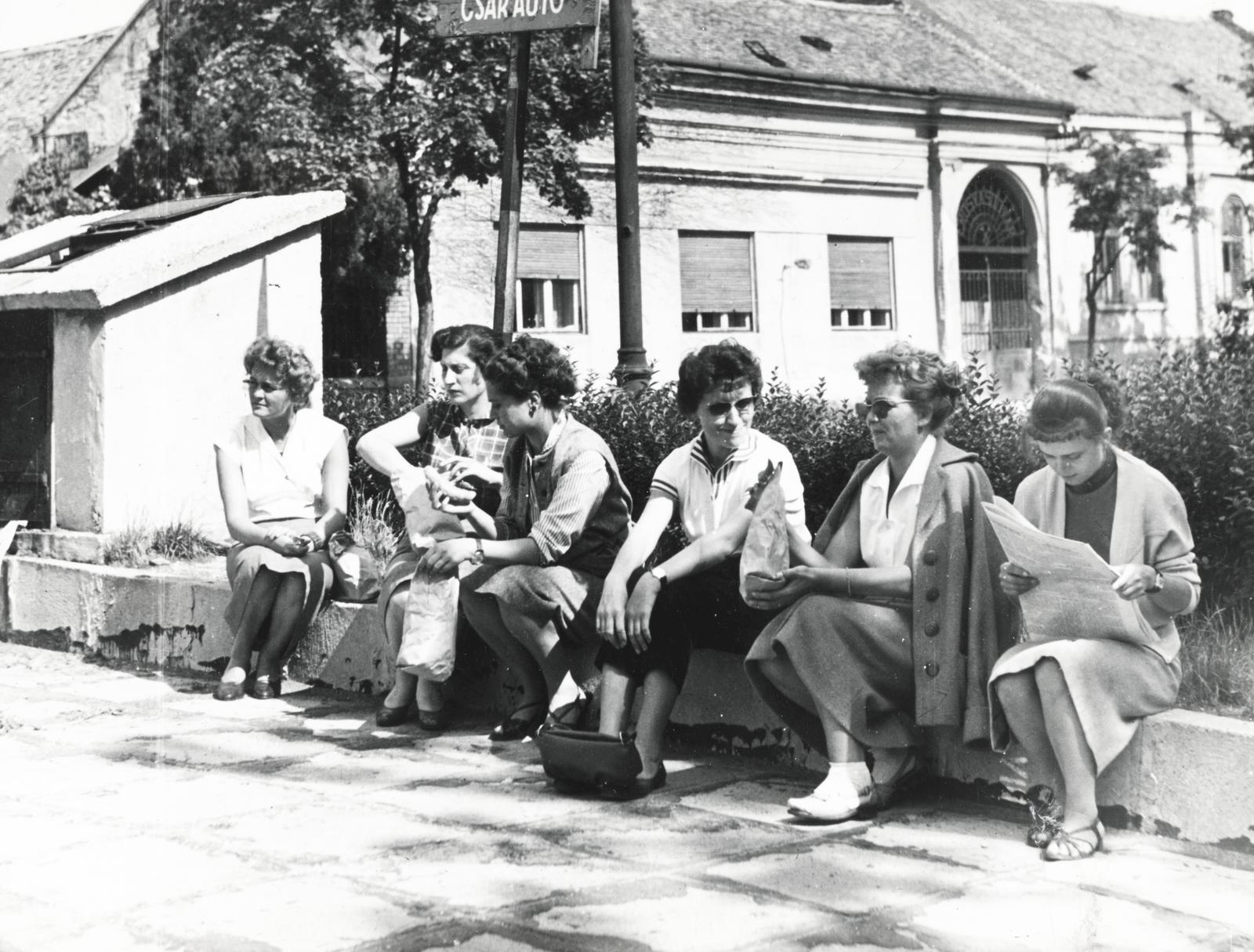 1958, Fejér Csaba-Kindert Piroska, women, waiting, Fortepan #235205