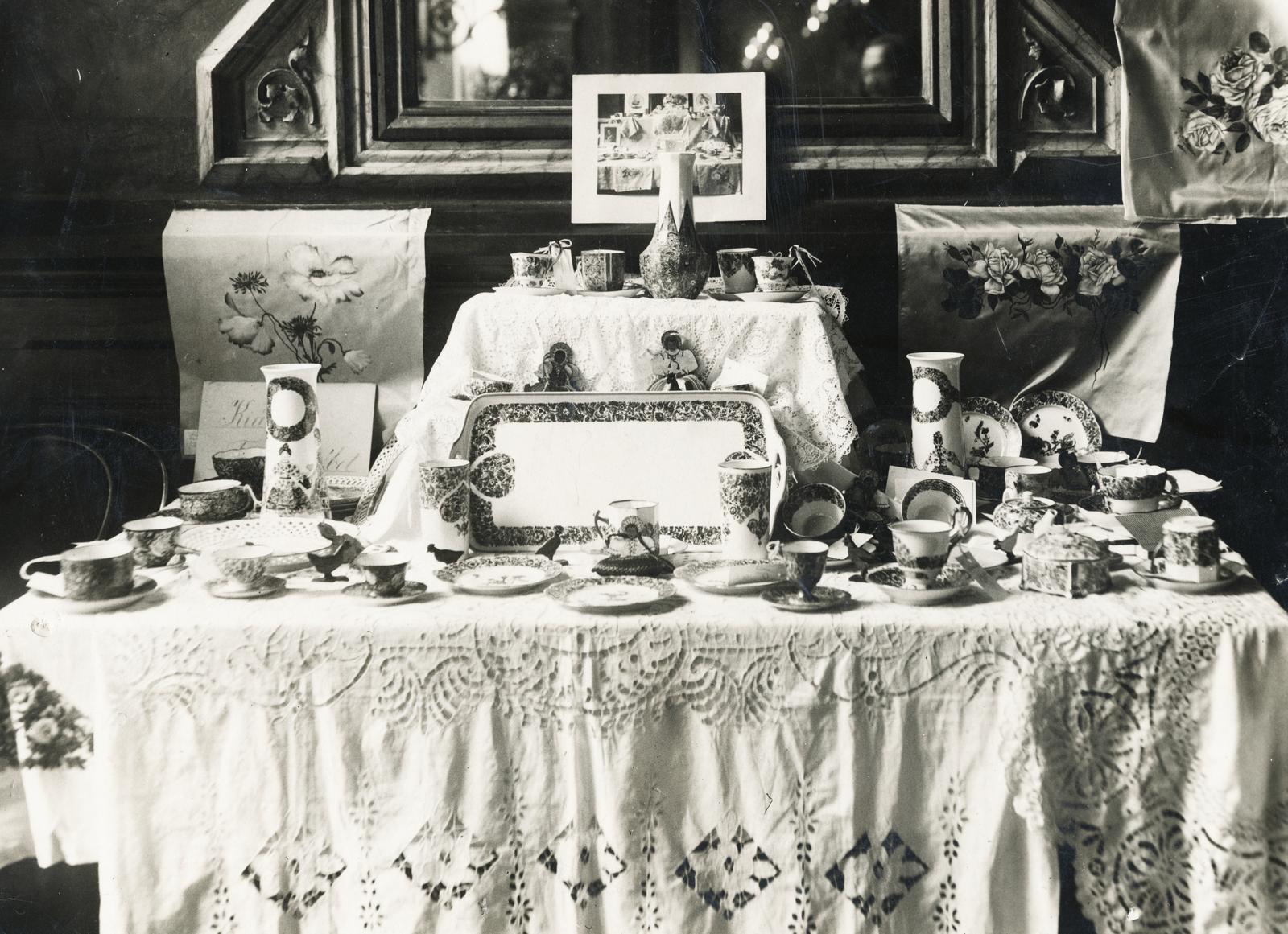 1921, Fejér Csaba-Kindert Piroska, porcelán, gyűjtemény, hímzés, Fortepan #235383