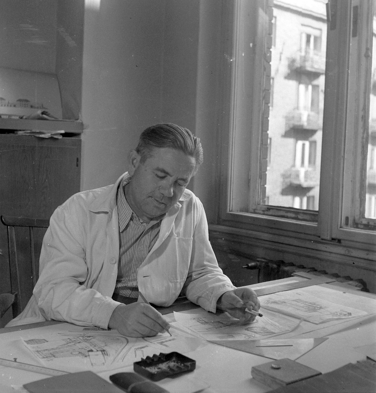 Hungary, 1953, Építész, technical drawing, Fortepan #23561