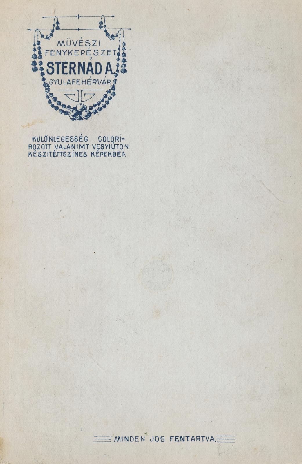 Romania,Transylvania, Alba Iulia, Sternada művészi fényképészet., 1902, Kenderessy Tibor, verso, photographer, Fortepan #235667