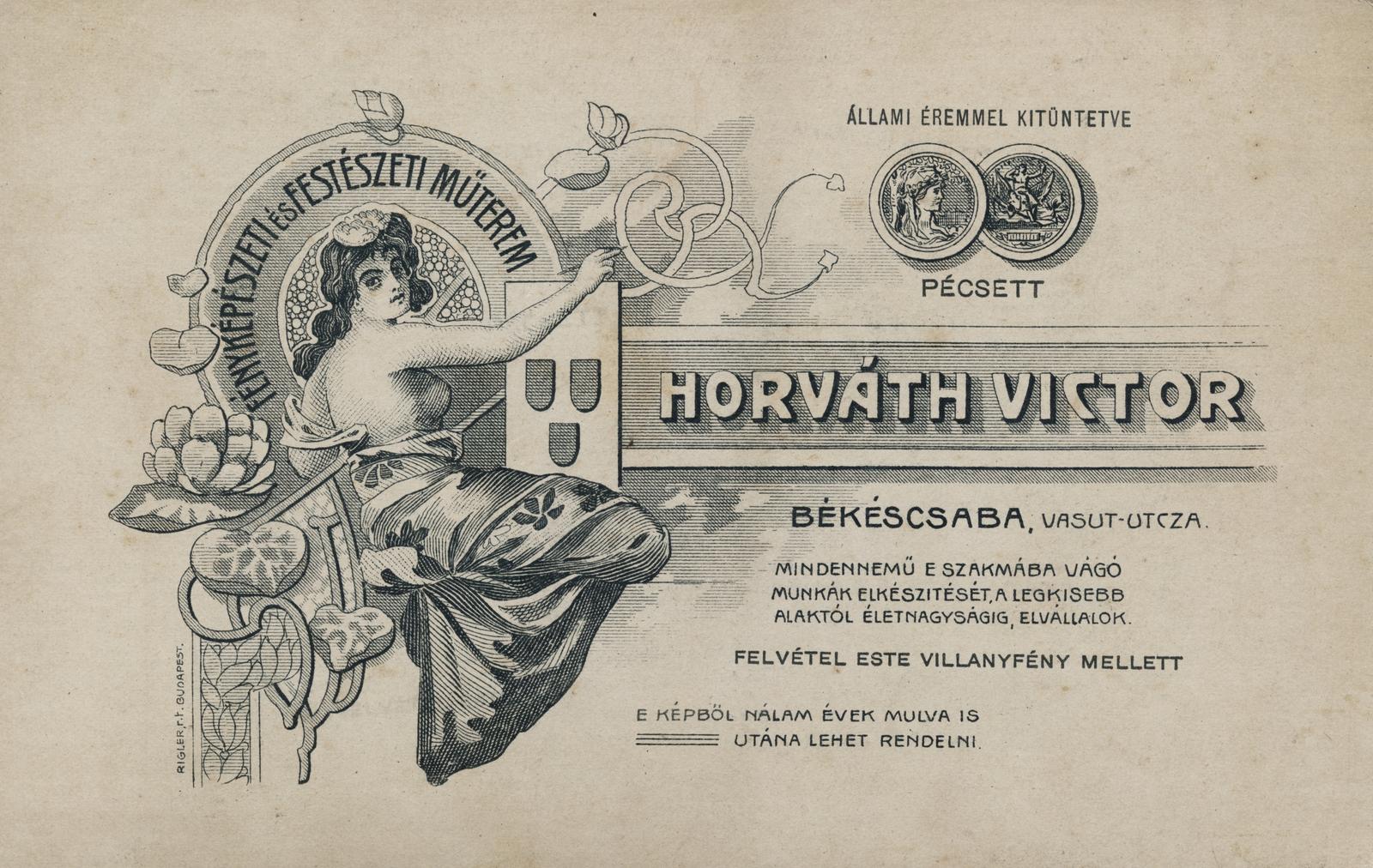 Hungary, Békéscsaba, Vasút utca, Horváth Victor fényképész., 1904, Kenderessy Tibor, verso, studio, photographer, Fortepan #235668