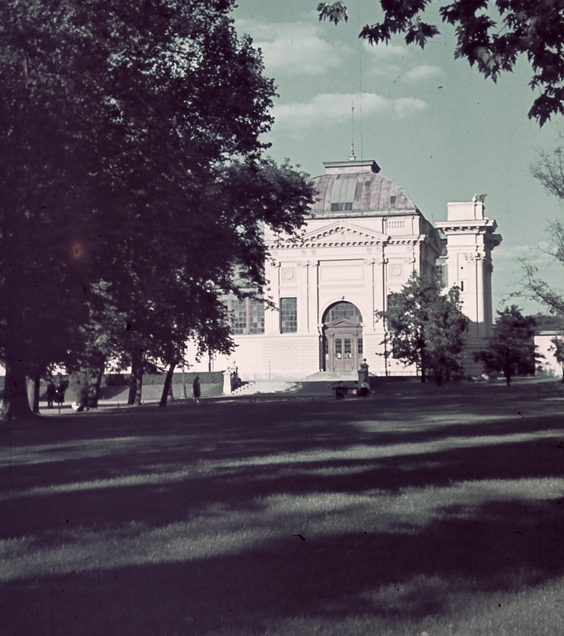 Magyarország, Városliget, Budapest XIV., Iparcsarnok., 1939, Lukács Zsolt, színes, Budapest, Christian Ulrich-terv, Fortepan #23604