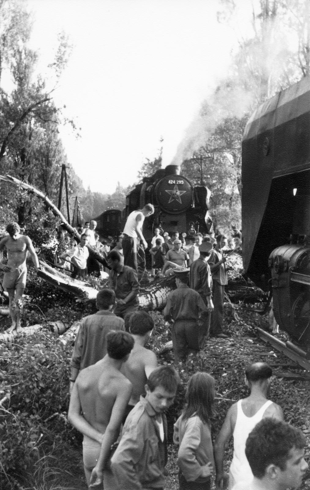 1966, Éltető, vörös csillag, segítség, vasút, fatörzs, vihar, baleset, Fortepan #236259