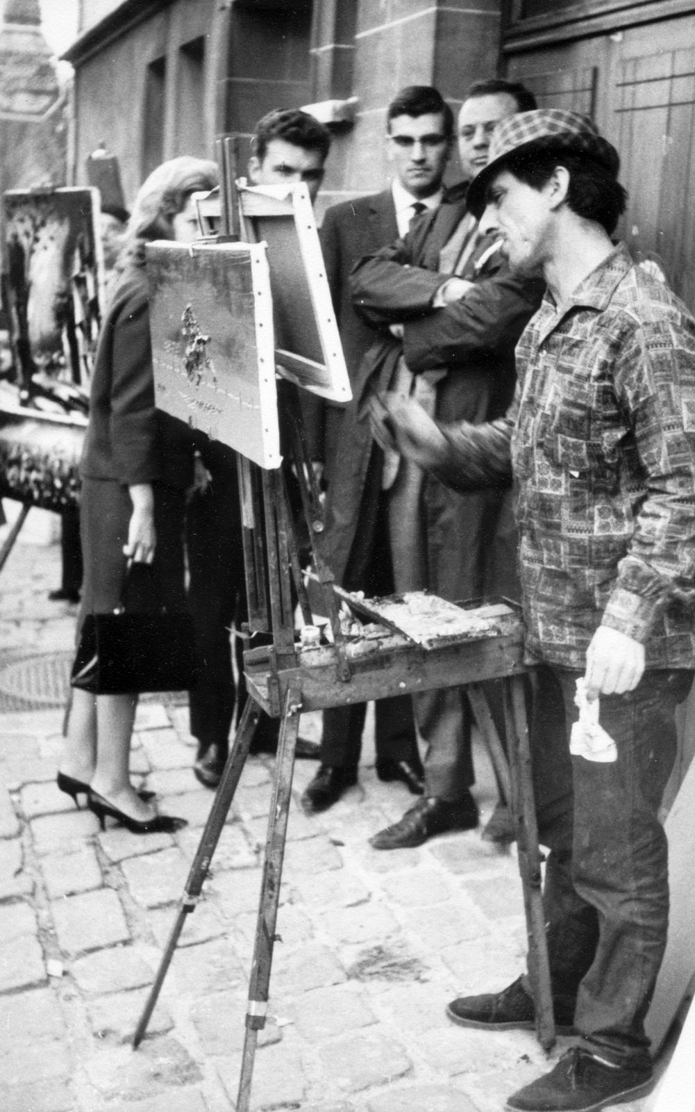 1967, Éltető, hat, painter, easel, cigarette, gaping, Fortepan #236277