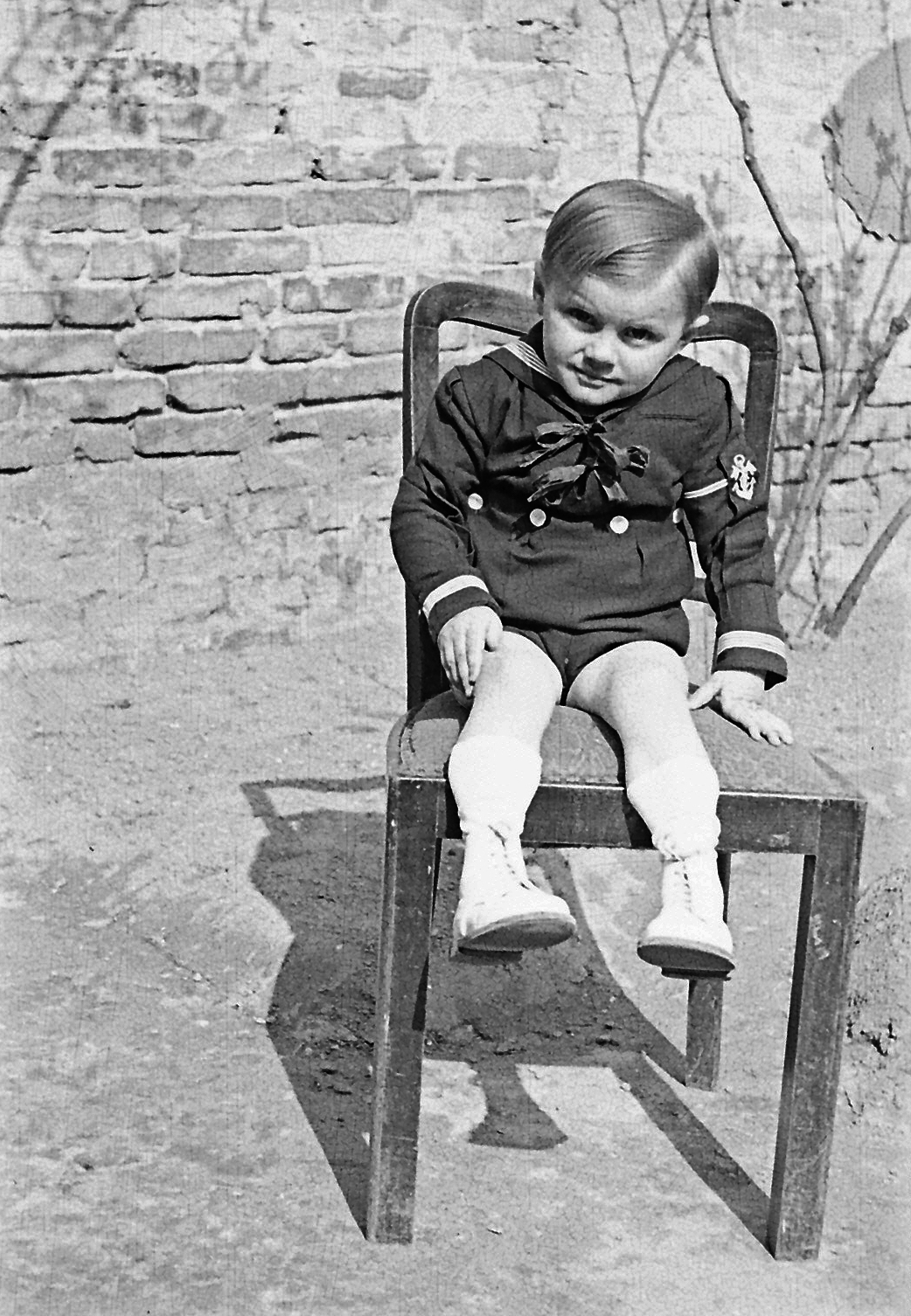 1955, Pálfi Balázs, hairdo, kid, chair, sailor blouse, Fortepan #23712