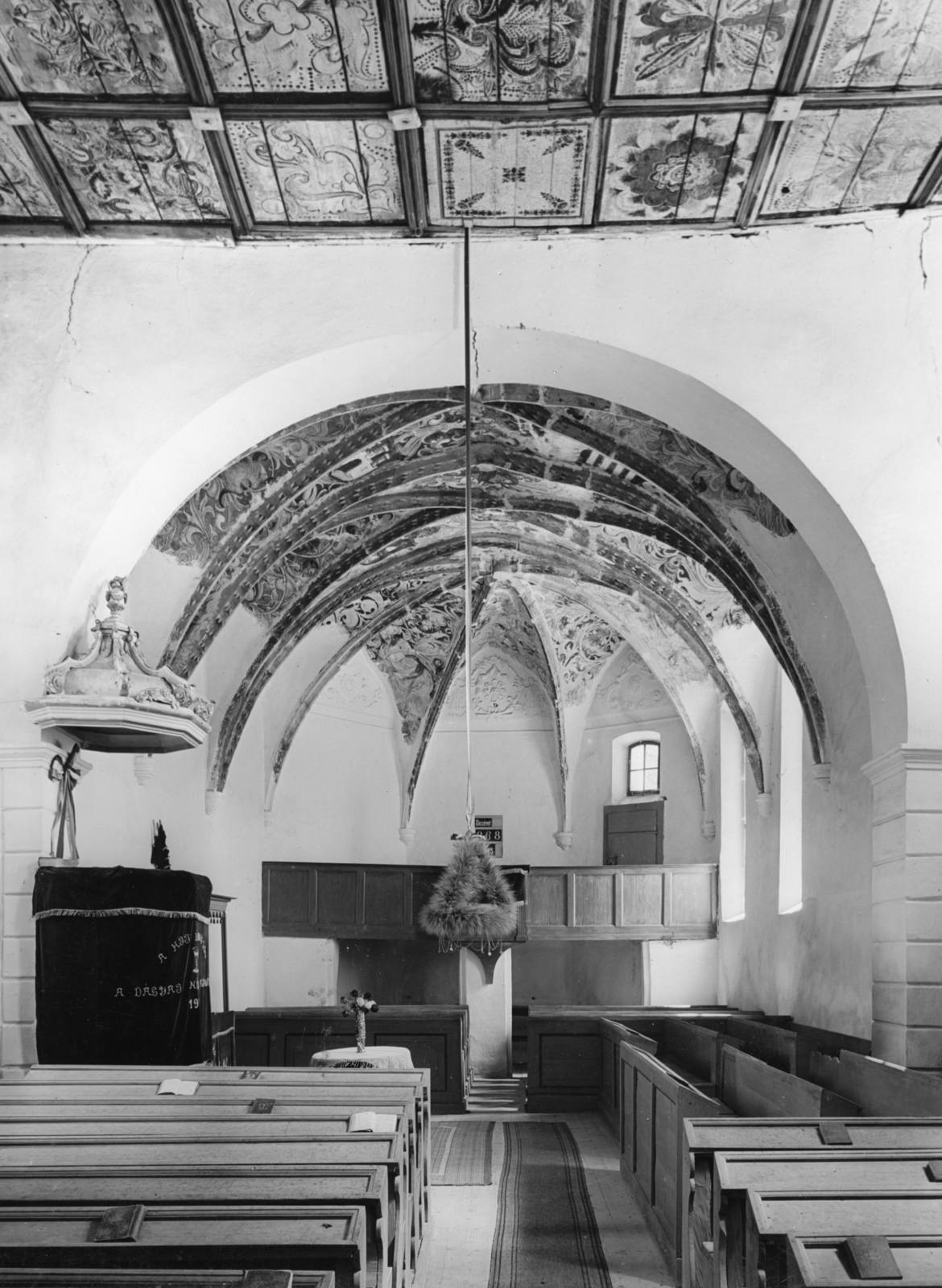 Romania,Transylvania, Daia, református templom., 1940, Somlai Tibor, pulpit, church interior, Fortepan #24204