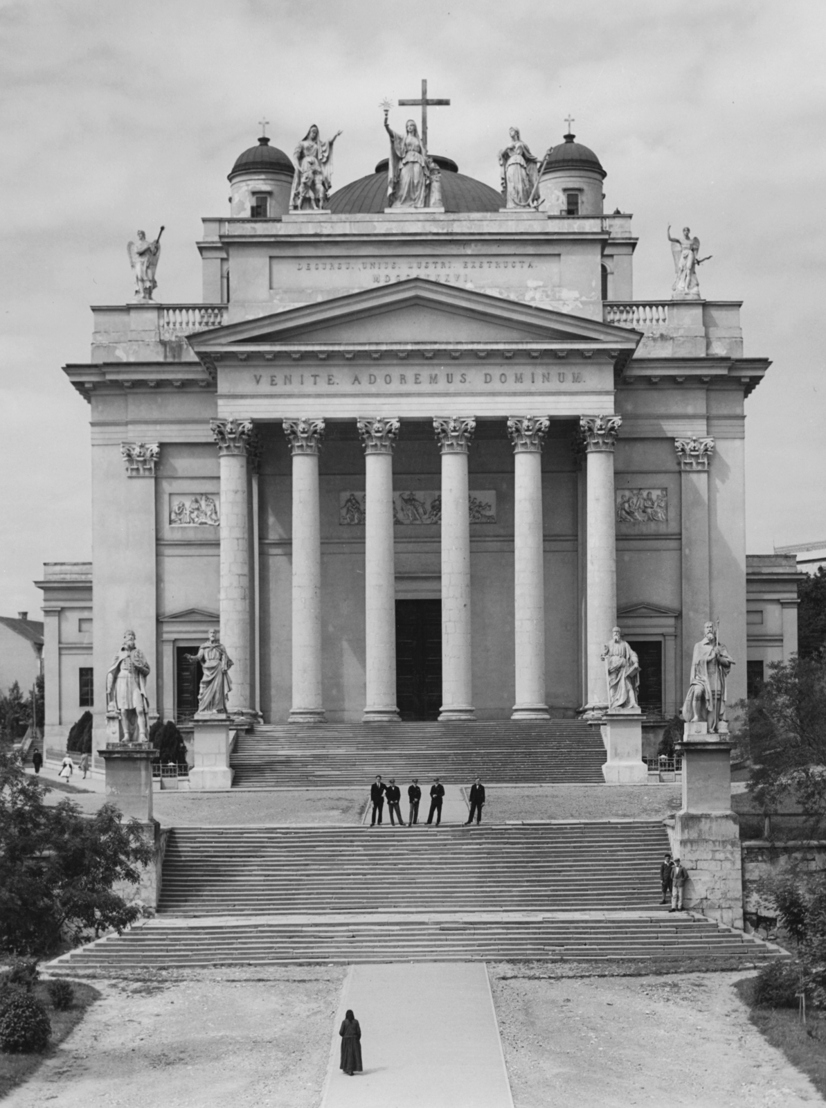 Hungary, Eger, Főszékesegyház., 1936, Somlai Tibor, church, basilica, Classicism, Cathedral, József Hild-design, bell tower, Fortepan #24212