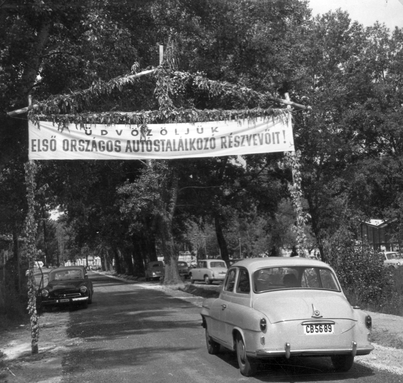 Hungary,Lake Balaton, Tihany, Motel és Kemping, a Magyar Autóklub által rendezett első országos autóstalálkozó., 1965, Négyesi Pál, Skoda-brand, Wartburg-brand, automobile, number plate, Fortepan #24254