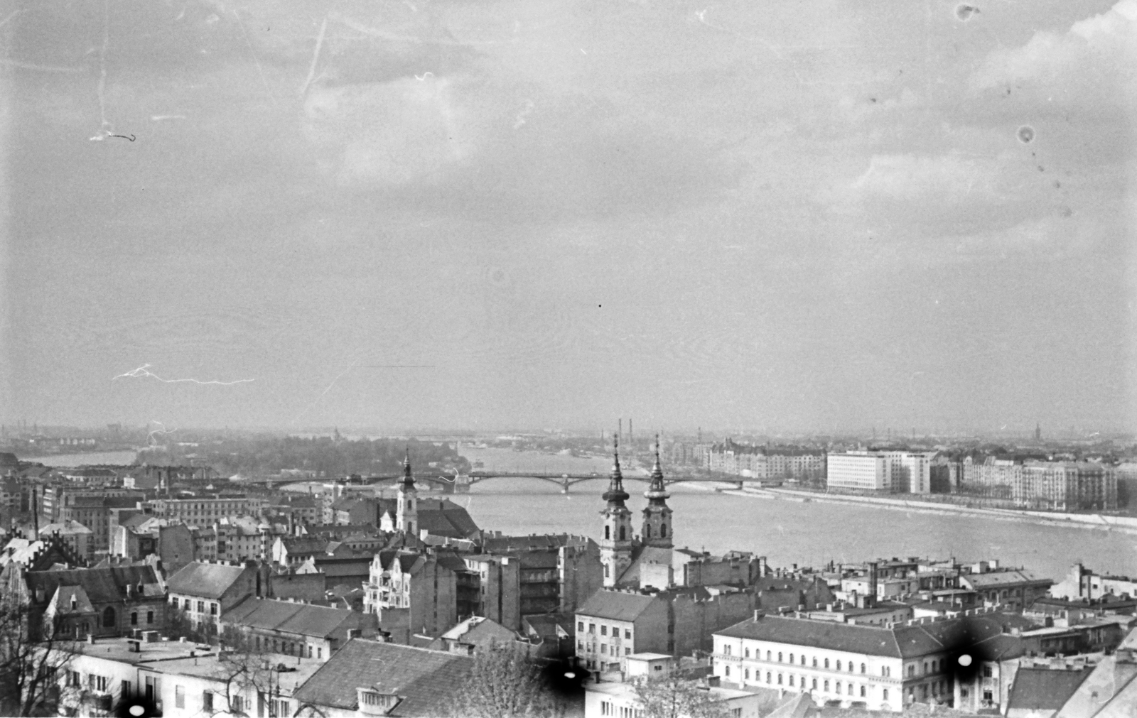 Magyarország, Budapest I., látkép a budai Várból a Margit-sziget felé nézve., 1958, Szánthó Zoltán, Budapest, Fortepan #24265