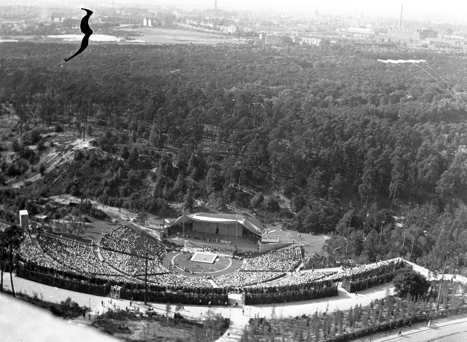 Németország, Berlin, kilátás a Harangtoronyból a Waldbühne-re a XI. nyári olimpiai játékok alatt., 1936, Vass Károly, olimpia, Fortepan #24773