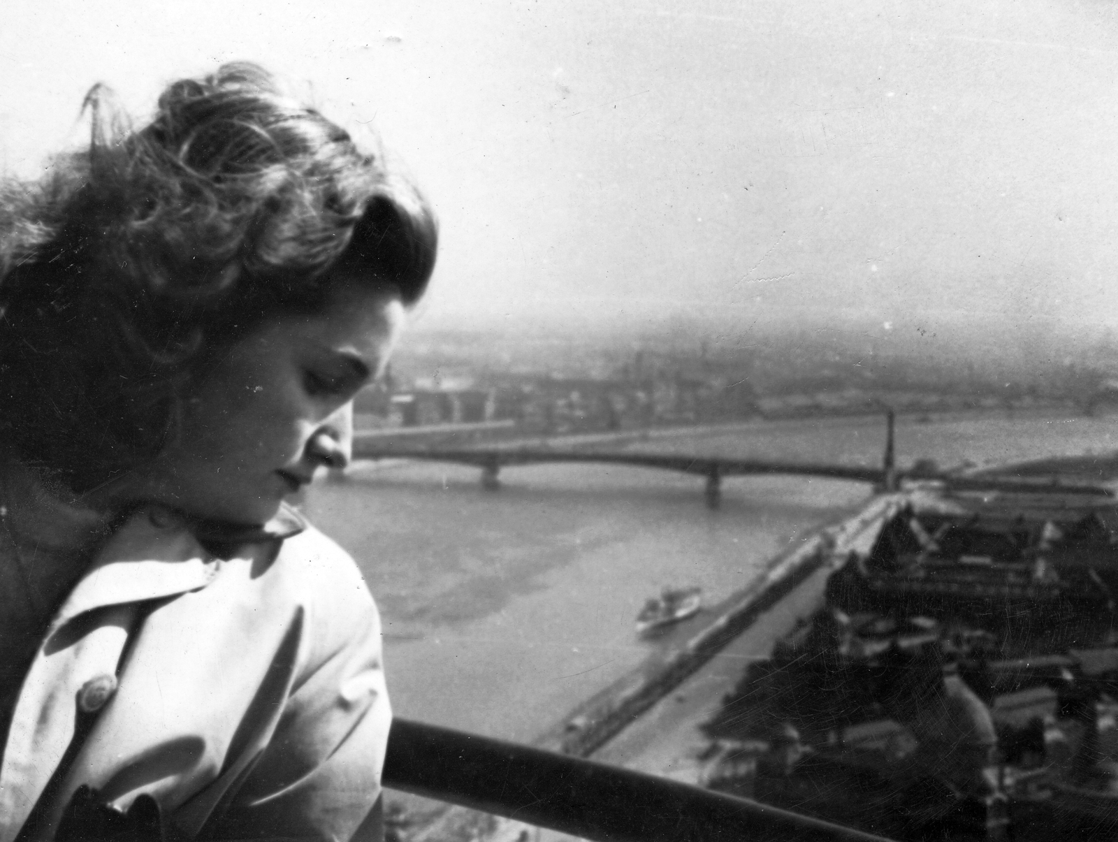 Hungary, Budapest XI., kilátás a Gellérthegyről a Magyar királyi József nádor Műszaki és Gazdaságtudományi Egyetem (később Budapesti Műszaki és Gazdaságtudományi Egyetem) és a Petőfi (Horthy Miklós) híd felé., 1938, Zombory György, portrait, bridge, picture, Danube, Budapest, Duna-bridge, Hubert Pál Álgyay-design, Budapest University of Technology, Fortepan #24846