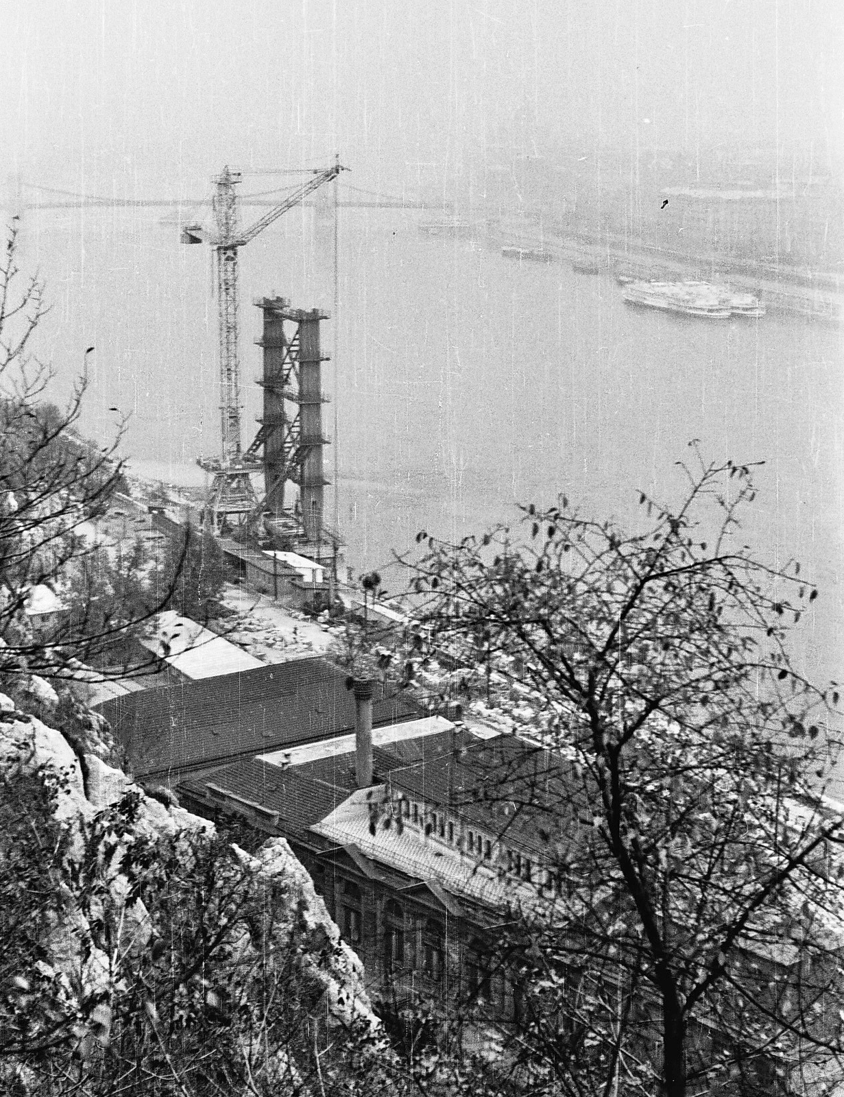 Hungary, Budapest, az Erzsébet híd budai hídfőjének építése a Gellérthegyről nézve., 1963, Tóth Károly dr, Fortepan #24873