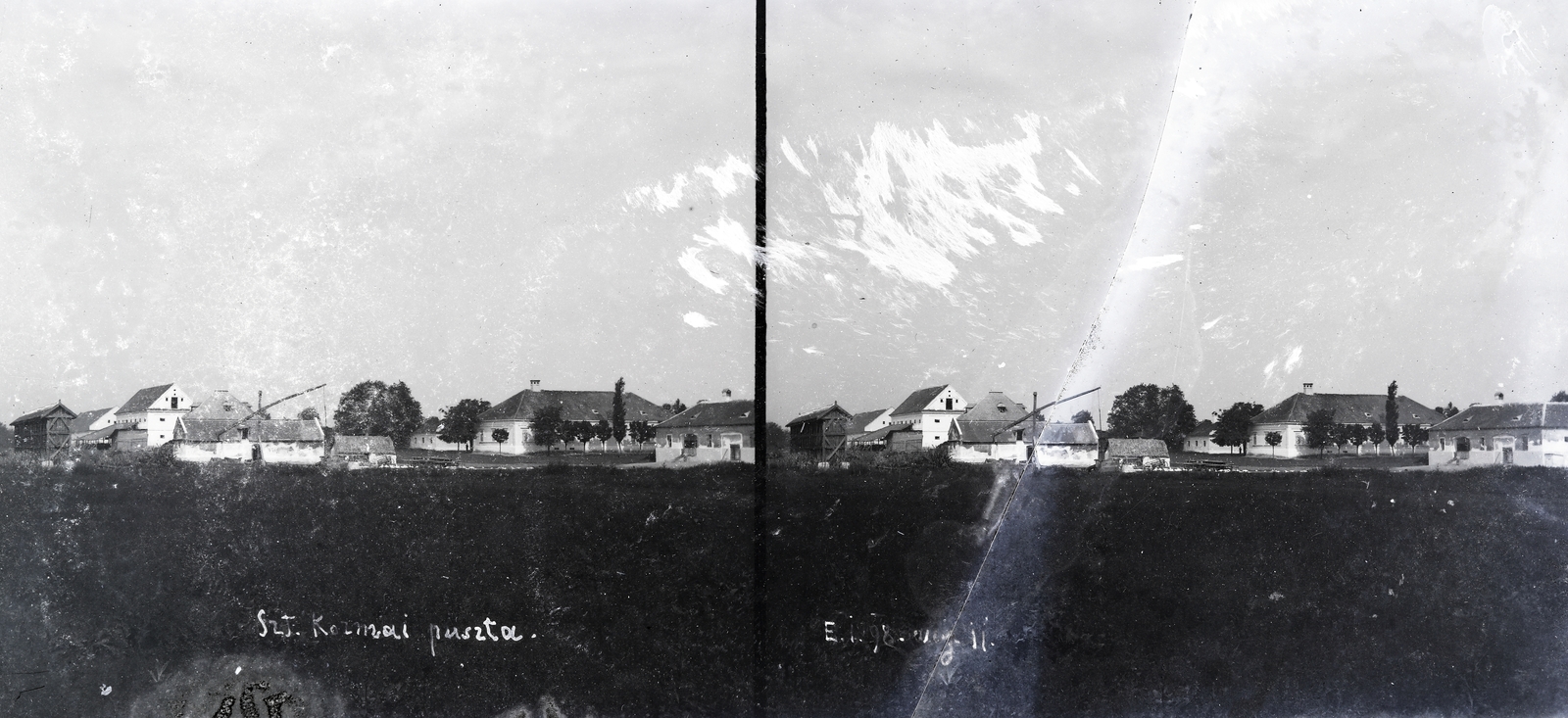 Hungary, Berettyóújfalu, Kozmapuszta (Szentkozma puszta). A felvétel 1898-ban készült., 1900, Vincent Till Baumgartner, shadoof, farmhouse, stereophoto, Fortepan #250634