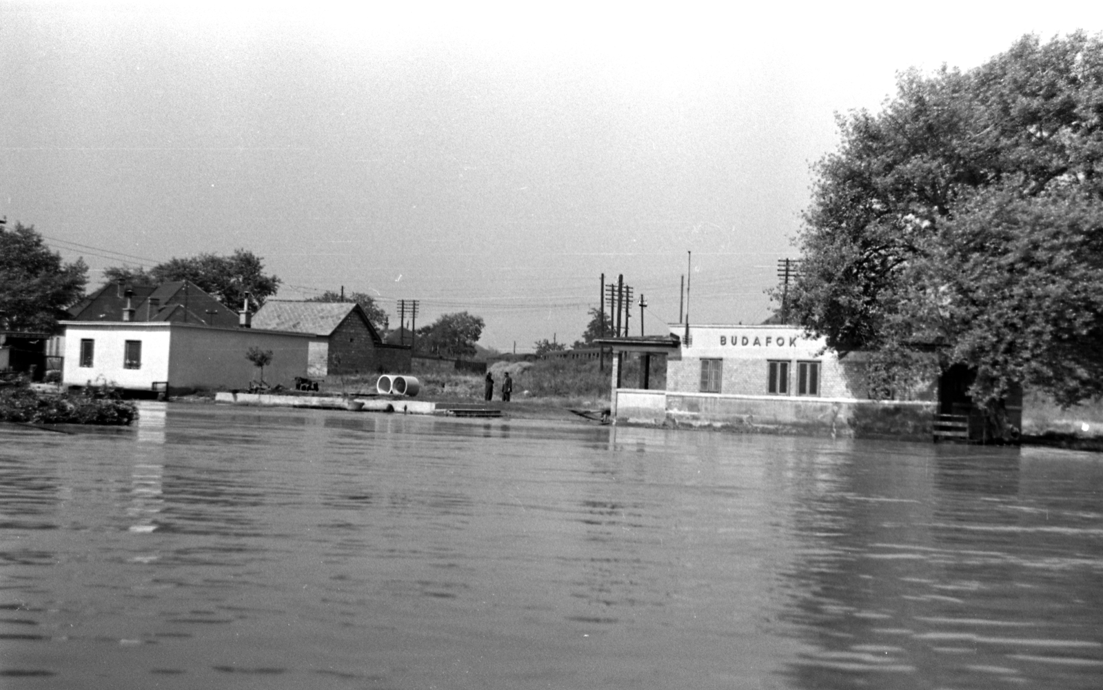 Hungary, Budapest XXII., Budafok hajóállomás árvíz idején., 1954, FŐMTERV, Budapest, flood, boat station, Fortepan #251007