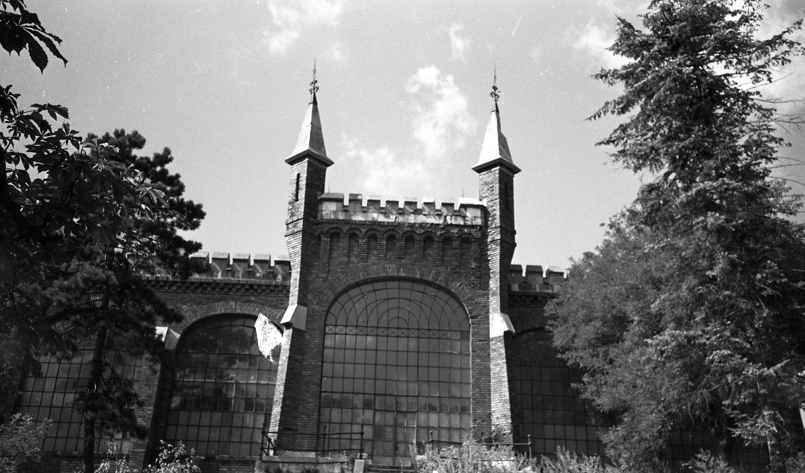 Hungary, Budapest XXII., Budafok, Anna (Pentz Károly) utca, Törley-kastély, pálmaház., 1956, FŐMTERV, Budapest, arch, stained glass, Fortepan #251041