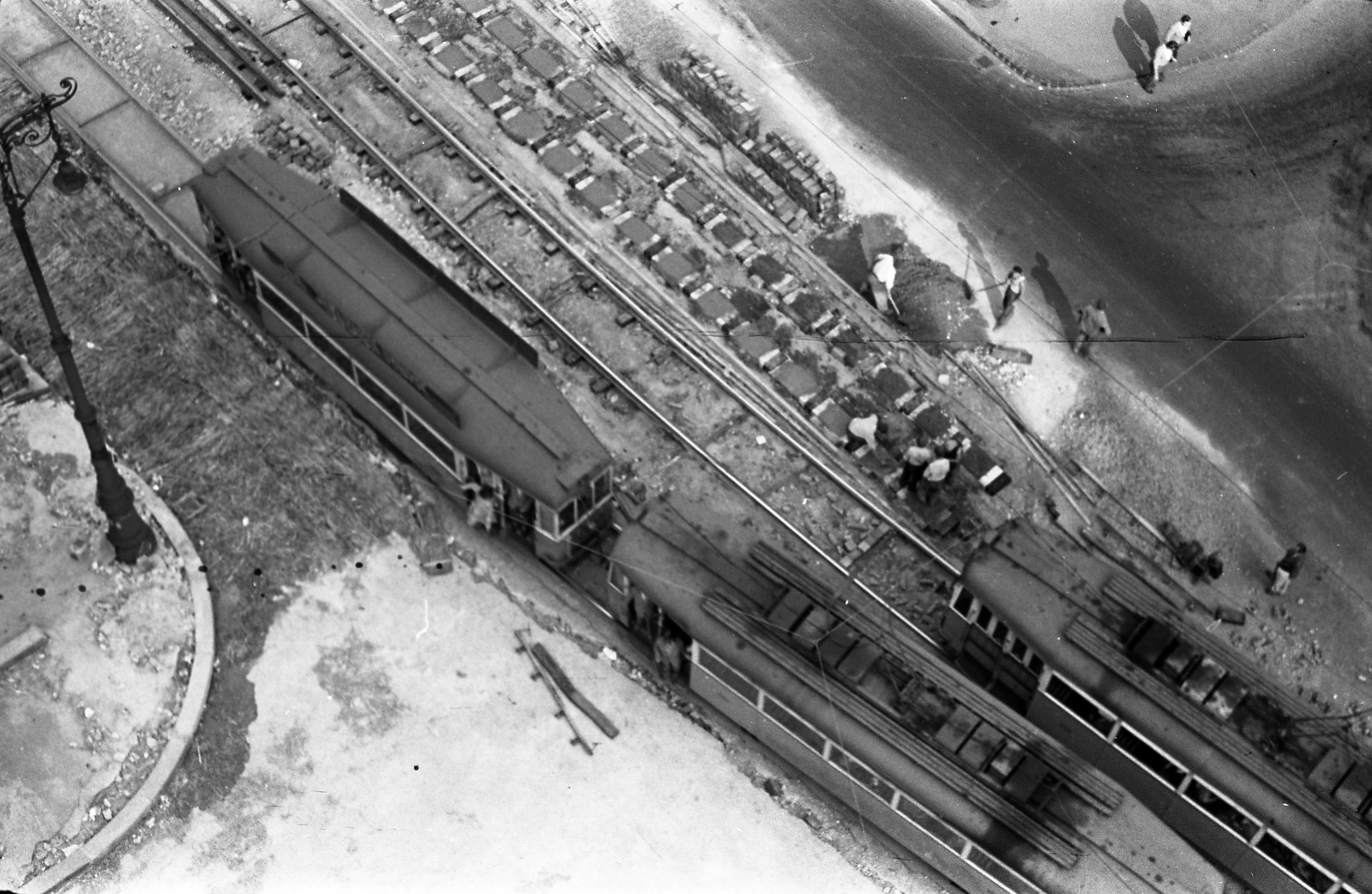 Hungary, Budapest V., kilátás az északi Klotild palotából a Ferenciek terére (Felszabadulás tér)., 1957, FŐMTERV, Budapest, tram, plan view, Fortepan #251132