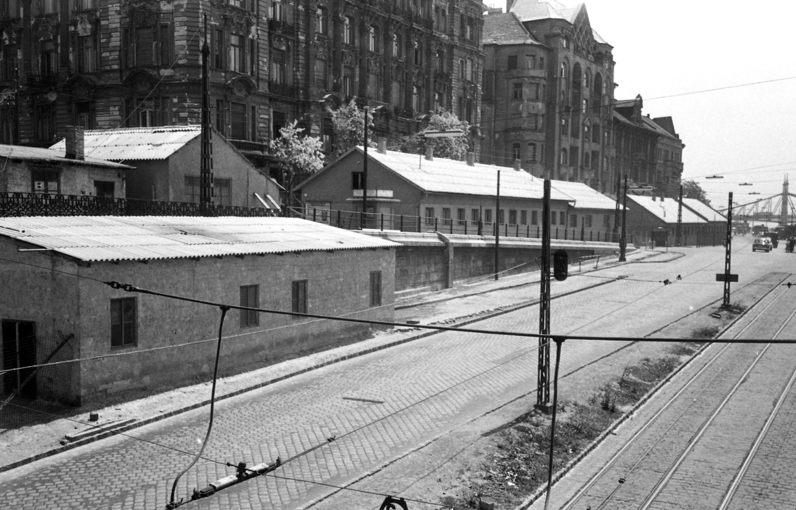Hungary, Budapest V., a lerombolt Erzsébet híd pesti hídfőjének lehajtója a Belgrád rakpartnál., 1962, FŐMTERV, Budapest, Fortepan #251673