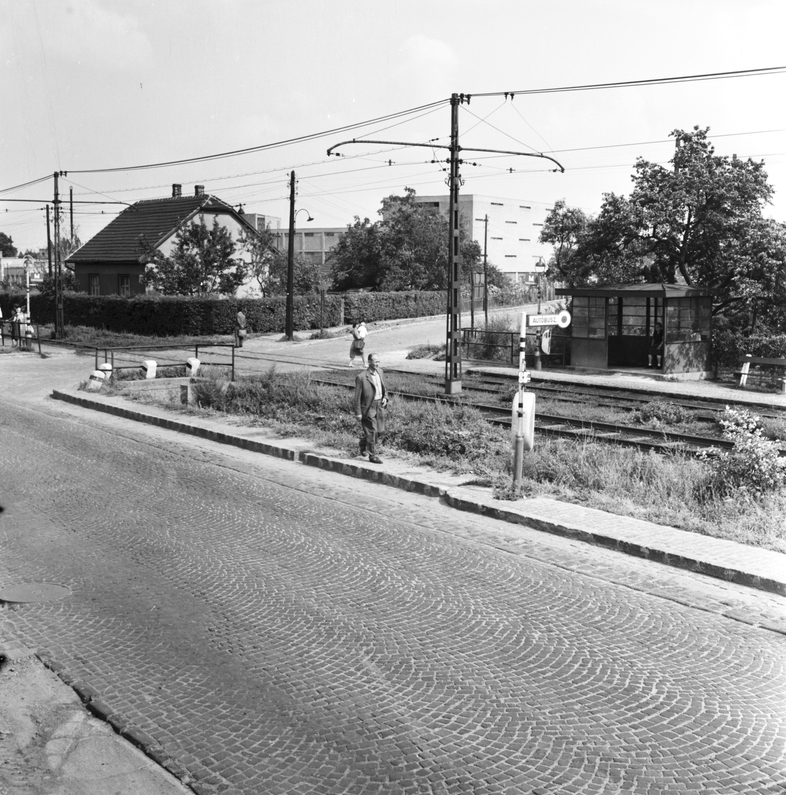Hungary, Budapest XXII., Nagytétényi út, busz- és villamosmegálló a Háros utcánál., 1963, FŐMTERV, Budapest, Fortepan #251805