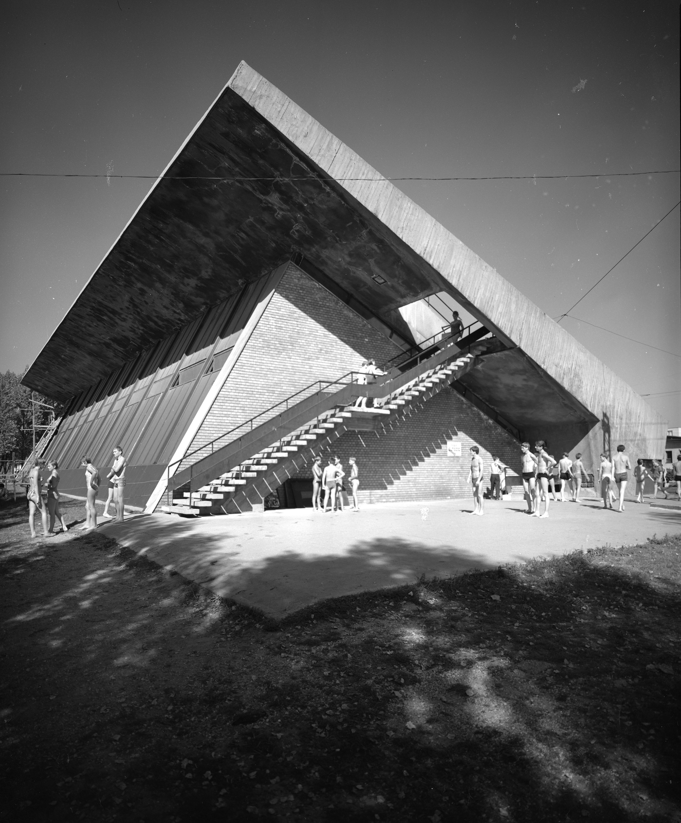 Hungary, Budapest XIV., Szőnyi úti sporttelep, a BVSC sportegyesület uszodájának lelátója., 1967, FŐMTERV, Budapest, Fortepan #252366