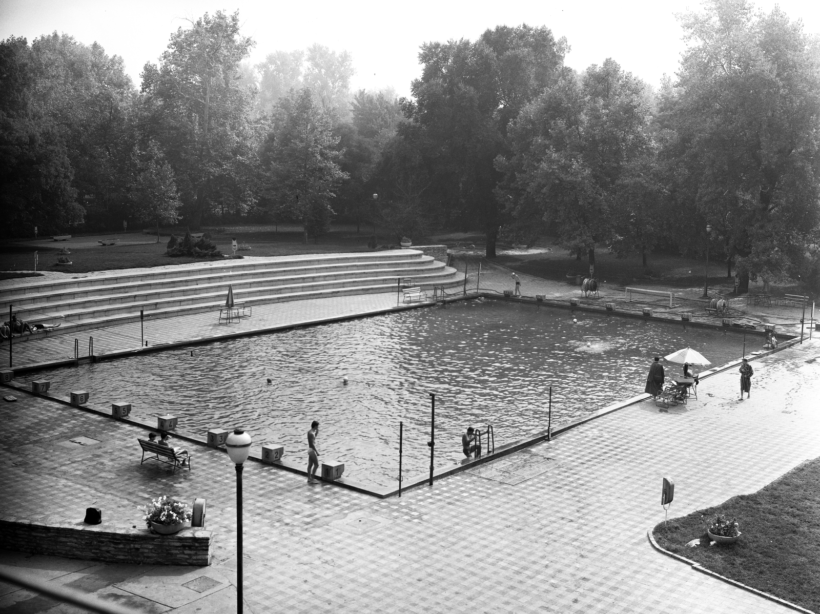 Magyarország, Margitsziget, Budapest, Hajós Alfréd Nemzeti Sportuszoda, 33 1/3-os medence., 1967, FŐMTERV, Domonkos Endre, uszoda, Fortepan #252419