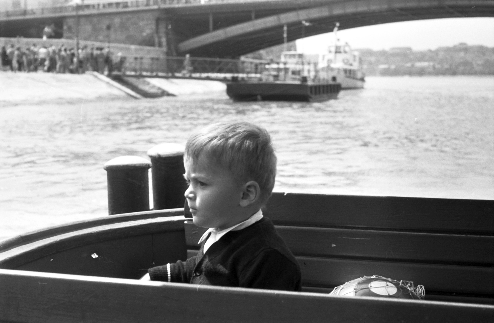 Hungary, Budapest, Jászai Mari téri hajókikötő a Dunáról nézve., 1962, Szánthó Zoltán, ship, Fortepan #25333