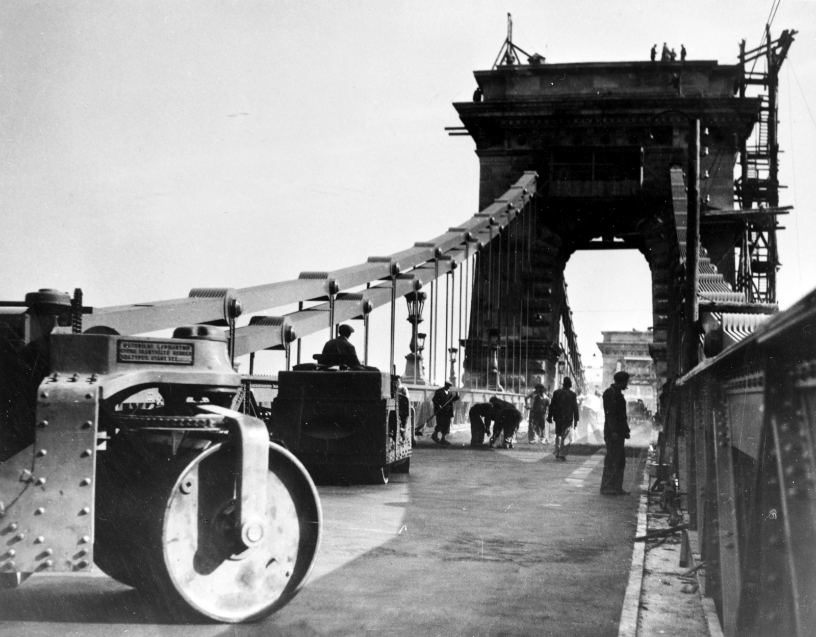 1949, Fortepan/Album078, híd, állvány, aszfaltozás, úthenger, Fortepan #253337