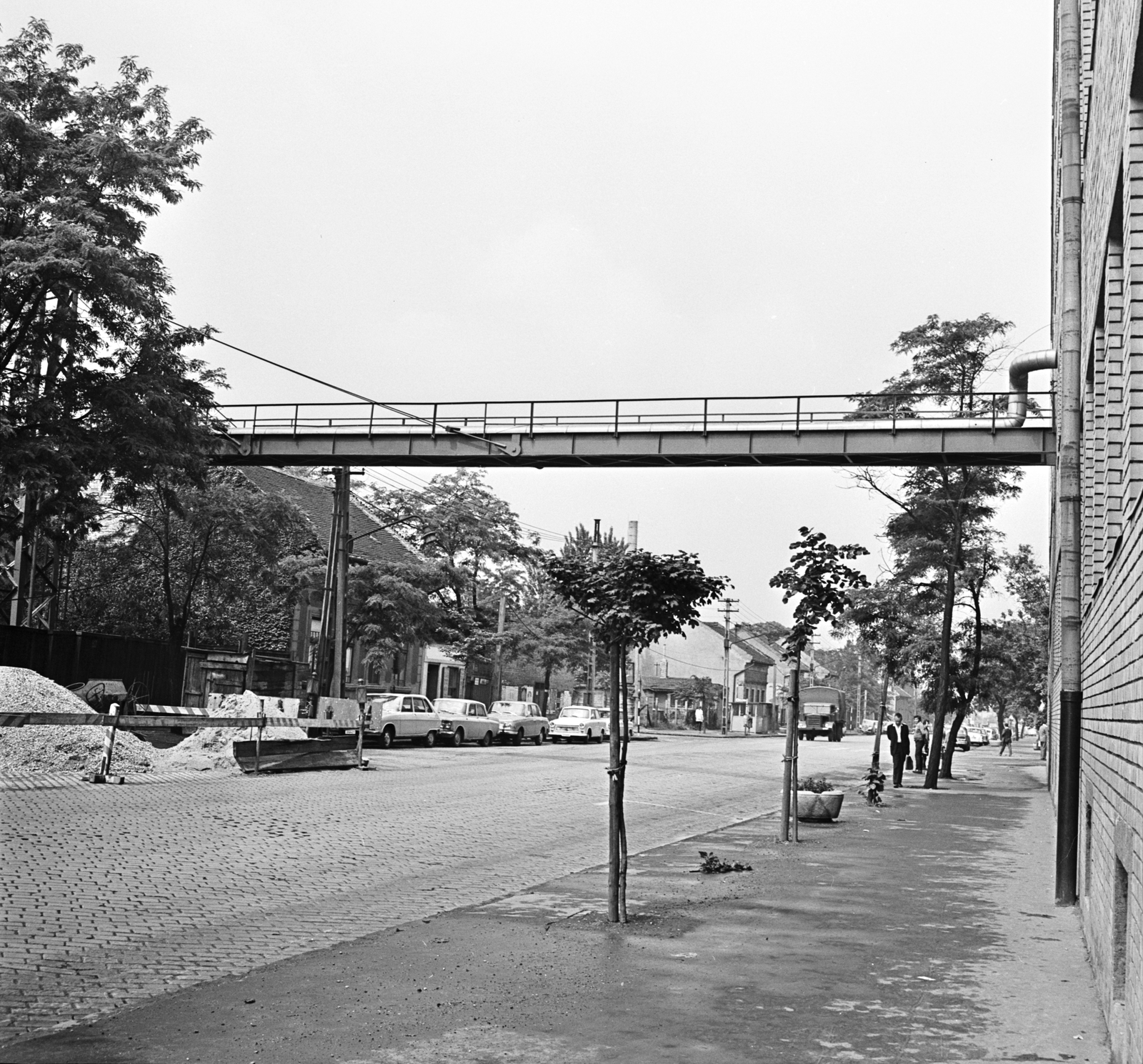 Hungary, Budapest X., Gyömrői út, a Kőbányai Gyógyszerárugyár (korábban és ma Richter Gedeon Vegyészeti Gyár) közművezeték-tartó hídja., 1973, FŐMTERV, Budapest, Fortepan #253384