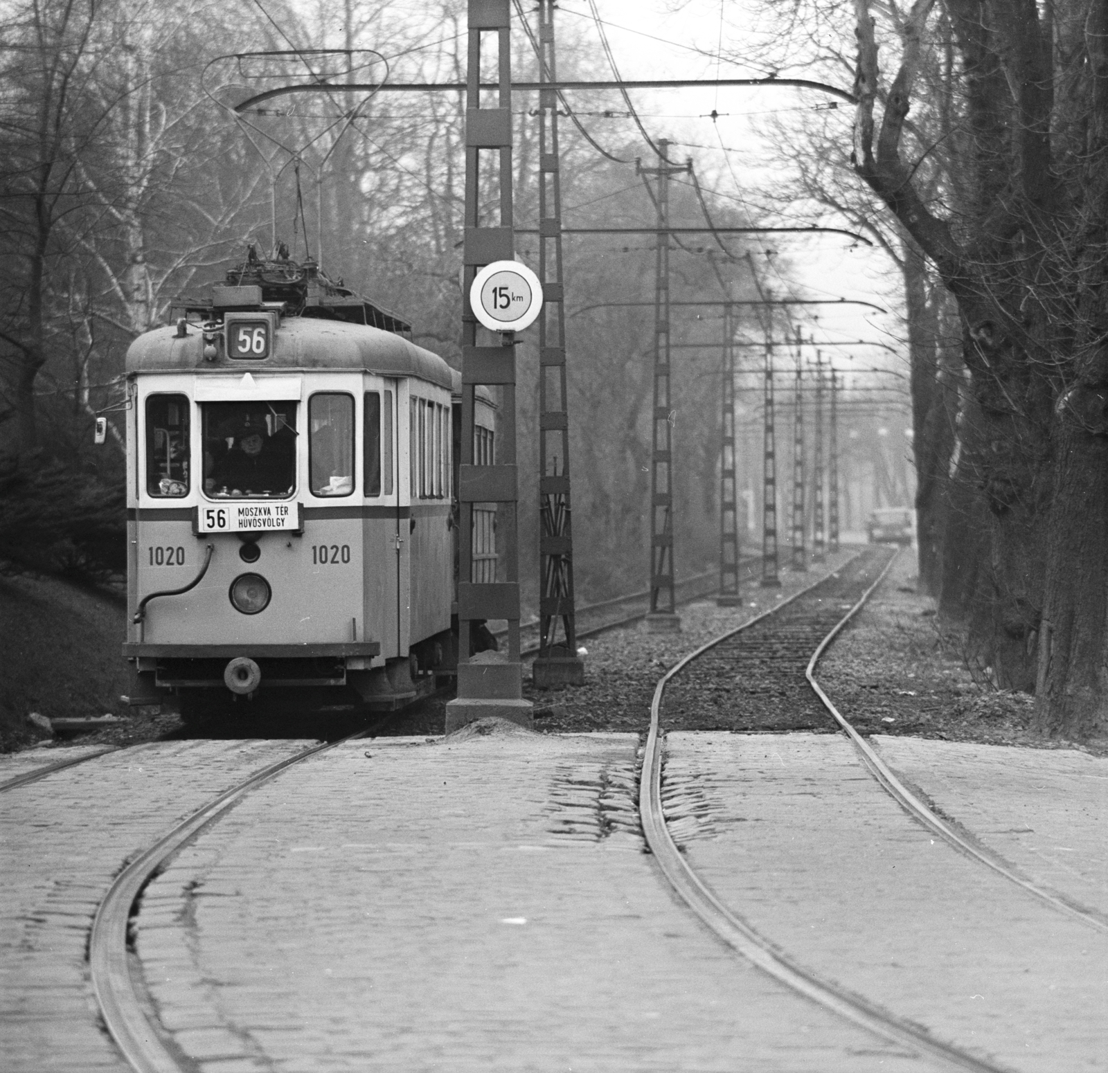 Hungary, Budapest II., Szilágyi Erzsébet fasor, a Kútvölgyi út torkolatánál áll a villamos., 1974, FŐMTERV, Budapest, Fortepan #253493