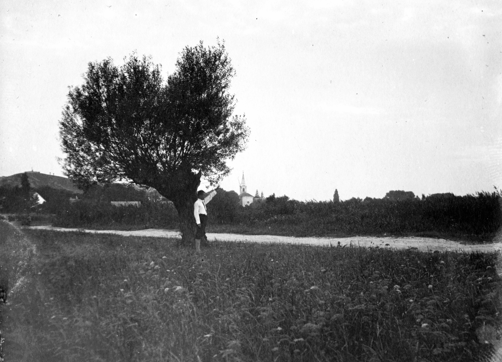 Hungary, Bodajk, a Móri-víz mellől, középen a katolikus templom, balra a kálvária domb., 1923, SZF, picture, Fortepan #25545