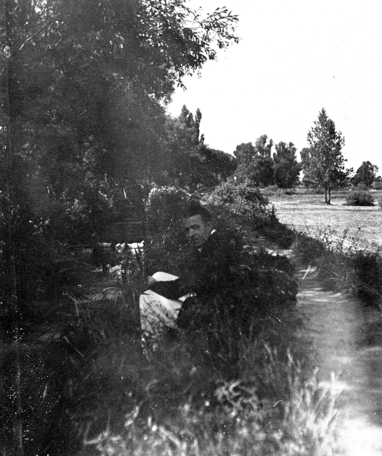 1923, SZF, solitude, river, duck, man, shore, Fortepan #25547