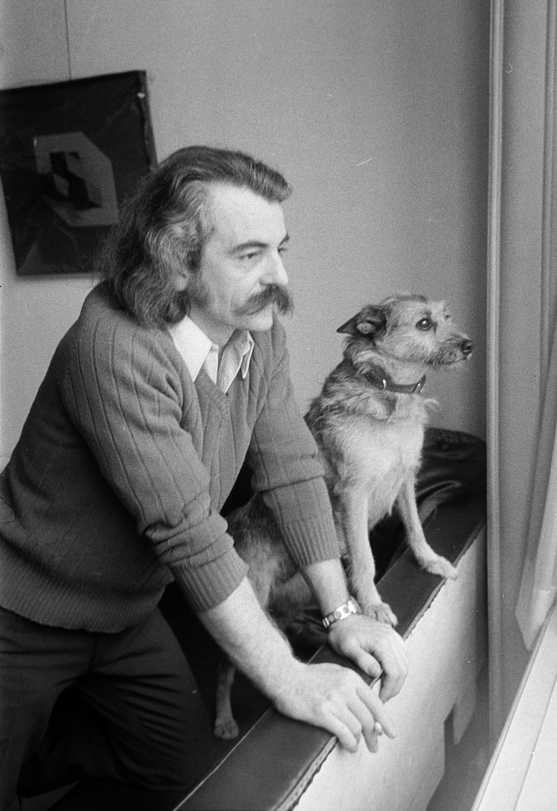 1980, Bojár Sándor, kutya, bajusz, Fortepan #255519