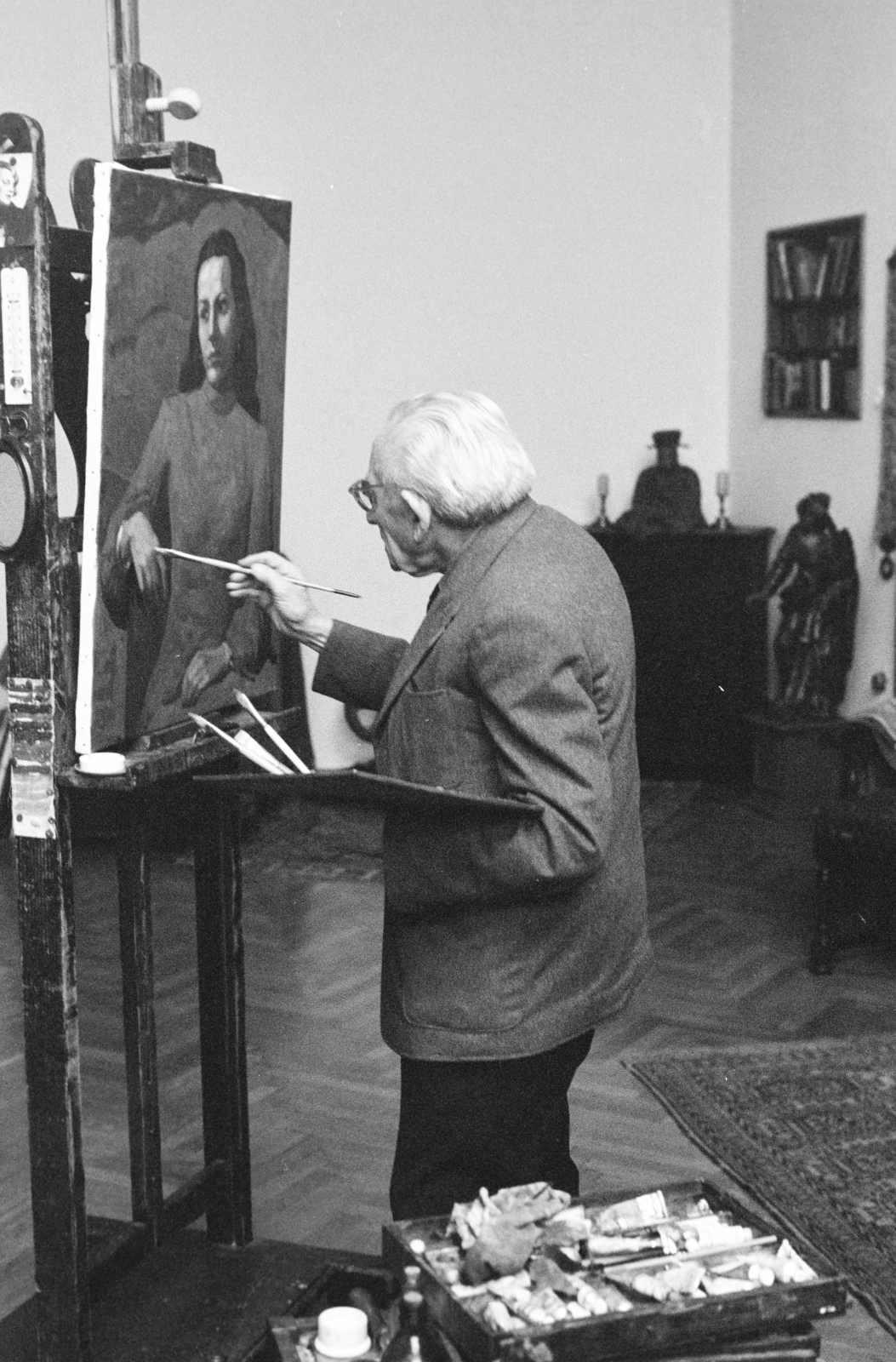 Magyarország, Budapest VIII., Százados úti Művésztelep, Gábor Móric festőművész a műtermében., 1979, Bojár Sándor, Budapest, műterem, Fortepan #255521