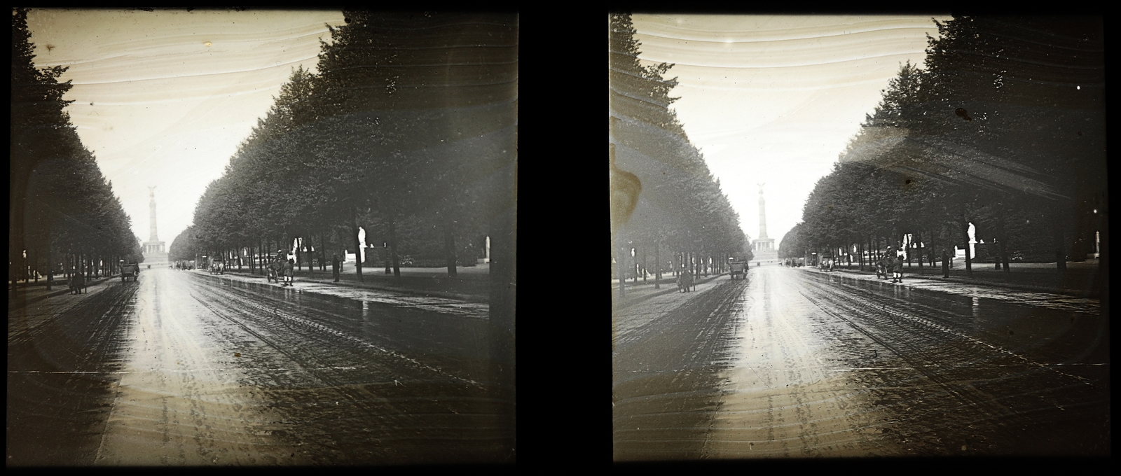 Germany, Berlin, Siegesallee, háttérben a Königsplatz (később Platz der Republik) és a Győzelmi oszlop (Siegessäule)., 1914, Margitta Nóra, monument, stereophoto, Fortepan #256001