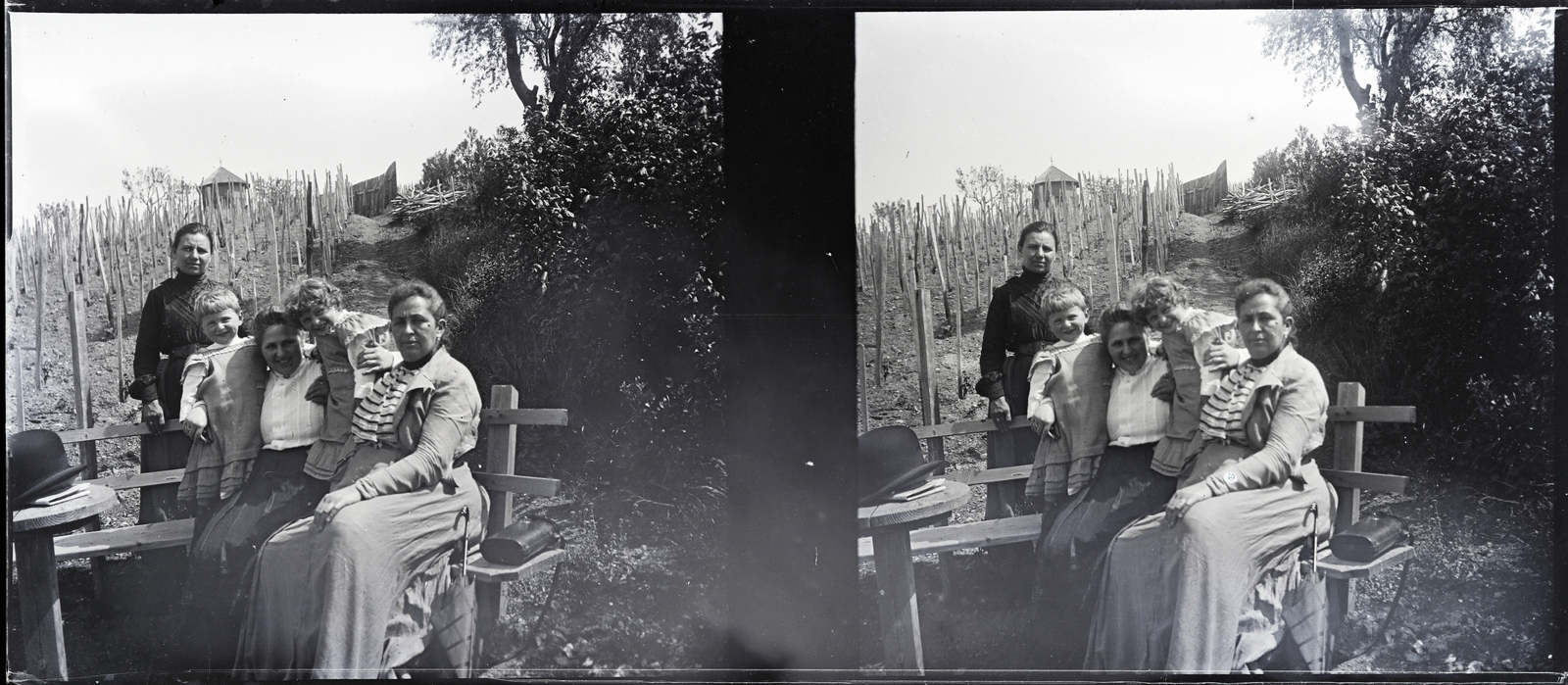 Hungary, Pécs, a felvétel a Donátusi út - Fekete utca környéki szőlőhegyen készült., 1914, Margitta Nóra, family, stereophoto, vine hill, Fortepan #256007