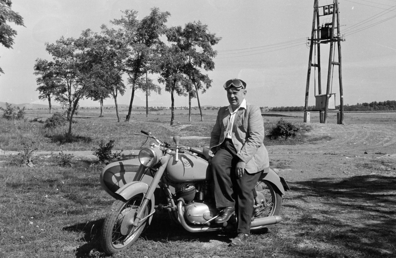 1961, Ladinek Viktor, motoros szemüveg, duda, oldalkocsis motorkerékpár, motorkerékpár, Fortepan #257396