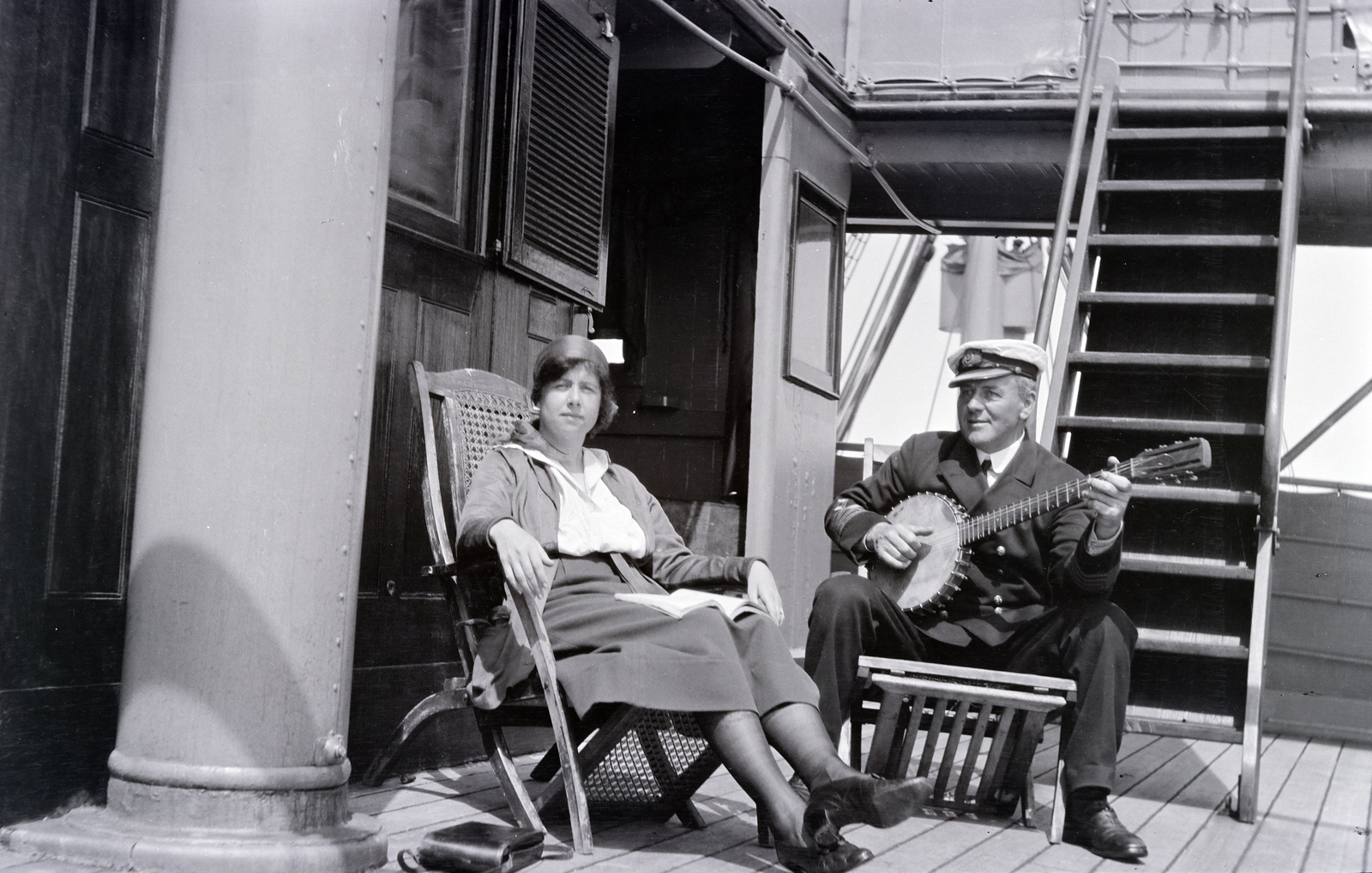 1925, Ladinek Viktor, Best of, skipper, banjo, sailor, musical instrument, cruise ship, portrait, deck chair, Fortepan #257517