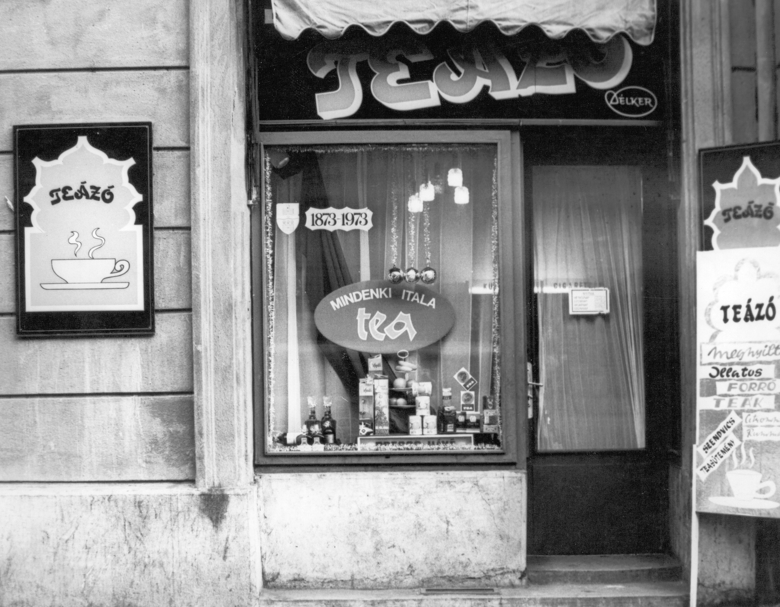 Hungary, Budapest IX., Ferenc körút 25. Délker Teázó., 1973, Ferencvárosi Helytörténeti Gyűjtemény, Show window, shop, sign-board, Budapest, Fortepan #25754