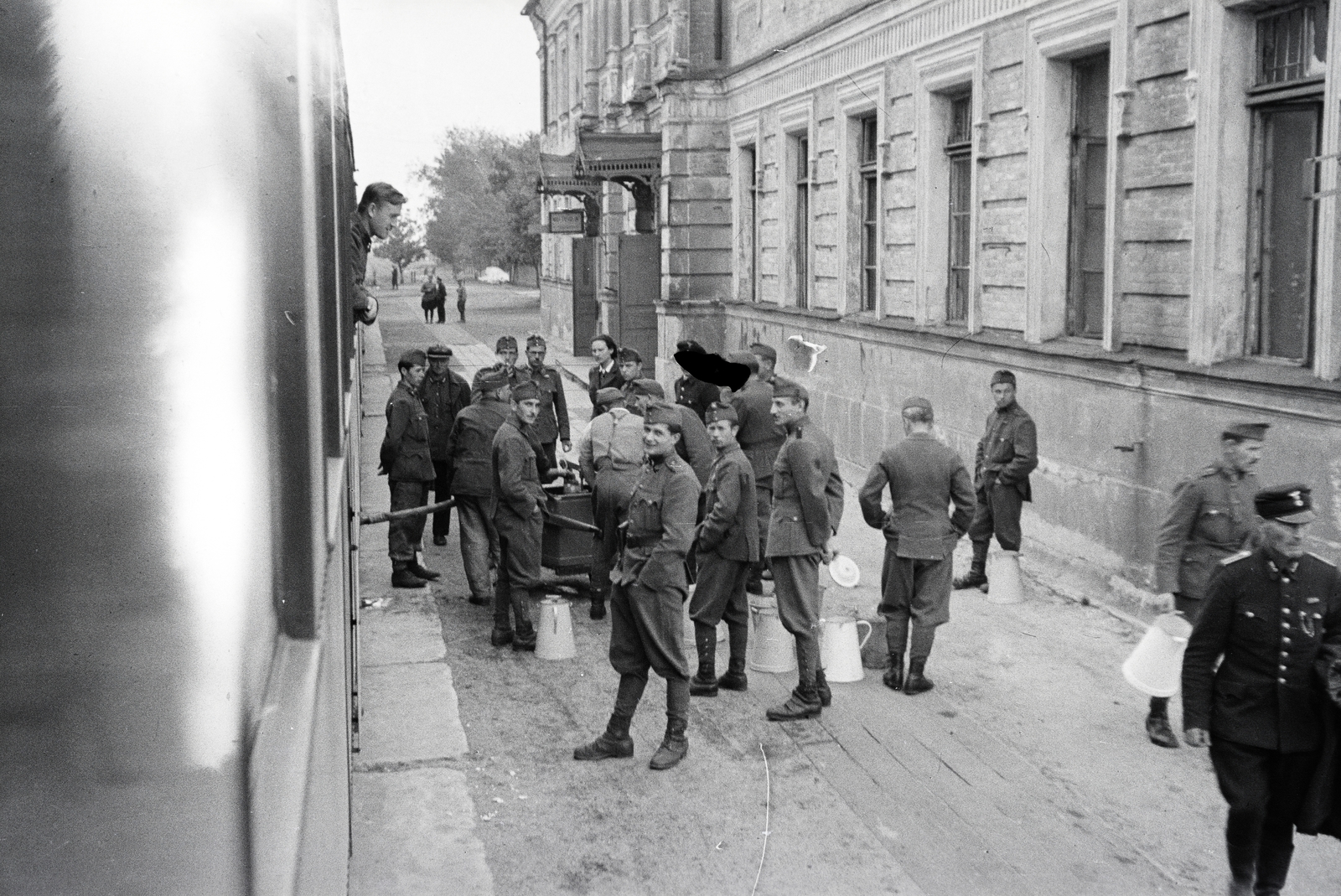 1942, Reményi József, train station, soldier, train, Fortepan #257635