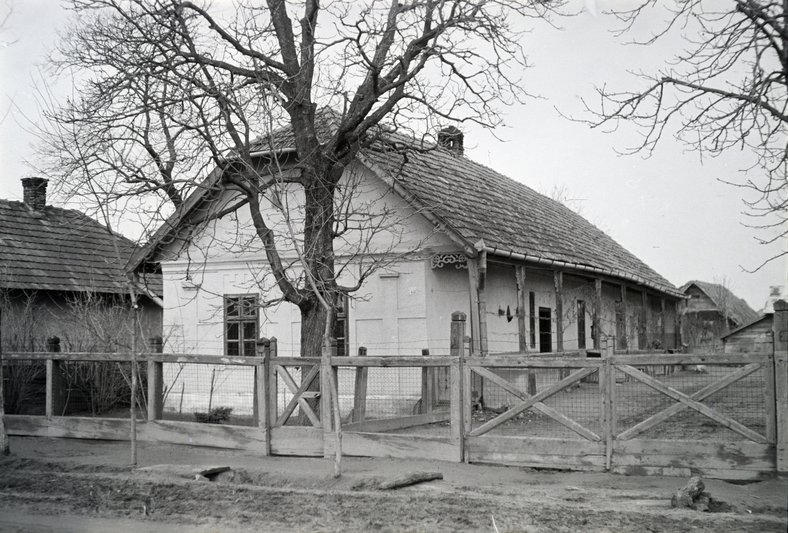 1954, Reményi József, chain-link fence, porch, house, Fortepan #258450