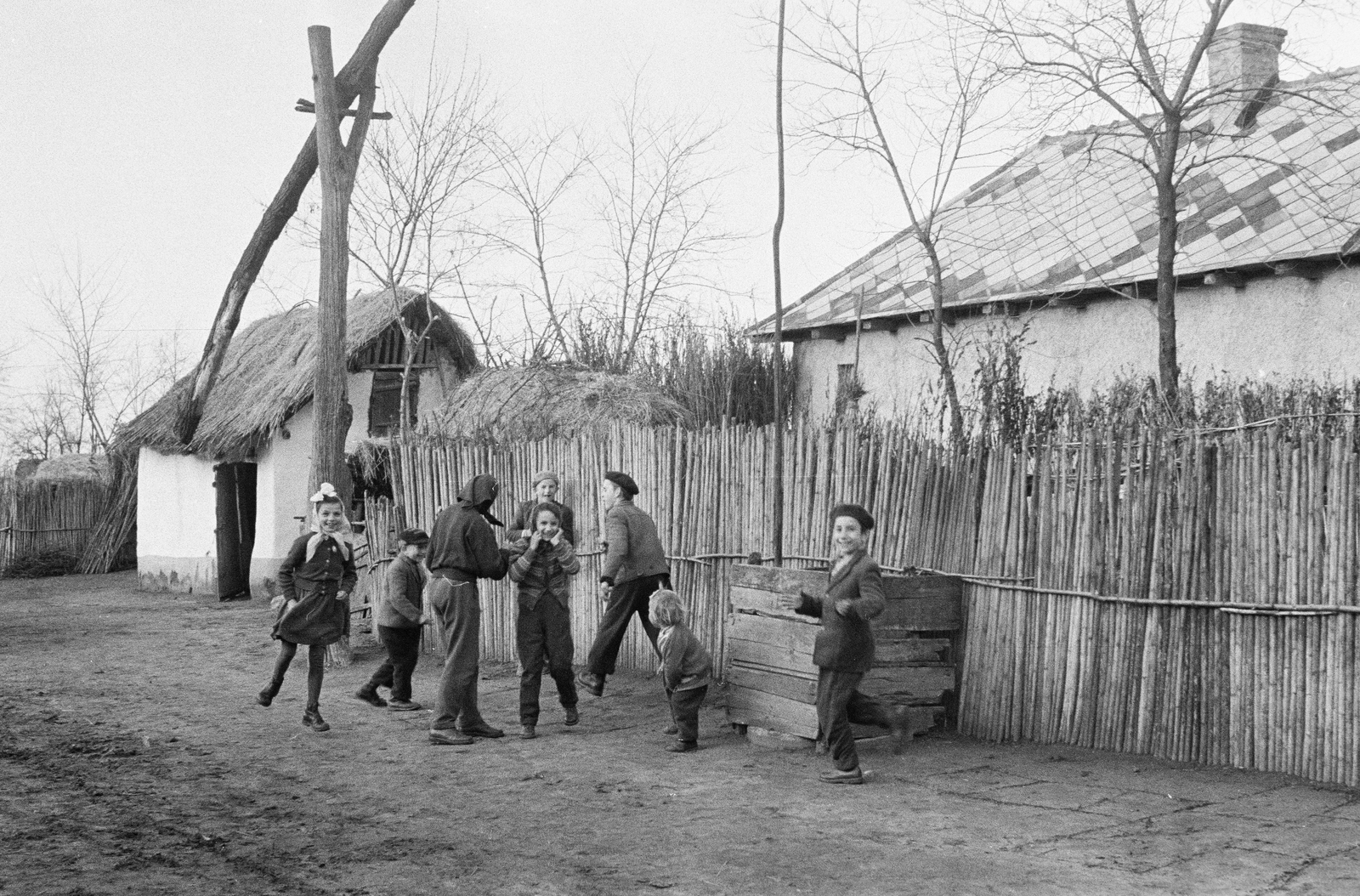 1953, Reményi József, thatch roof, slate roof, shadoof, toy, Fortepan #258460